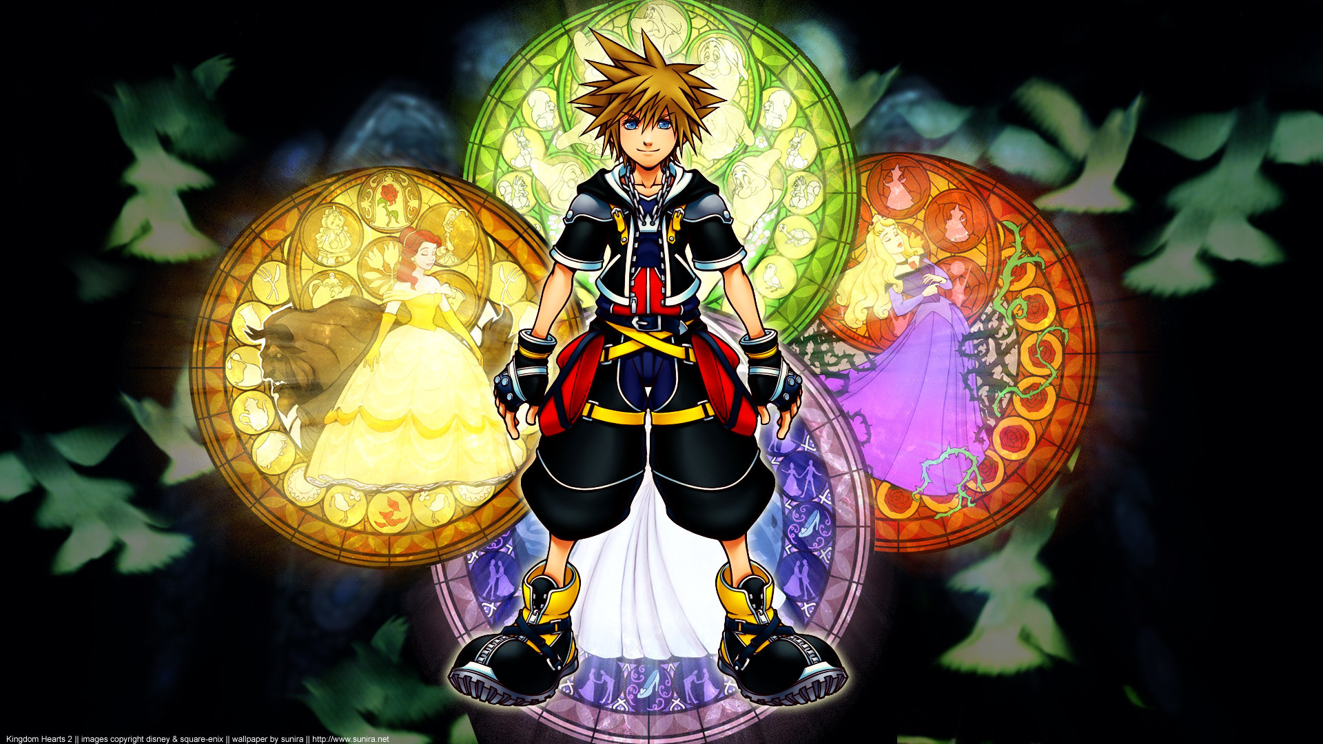 Sora, Kingdom Hearts II, Vetrate, Belle, Principesse Disney, Full HD, sfondo Windows 11
