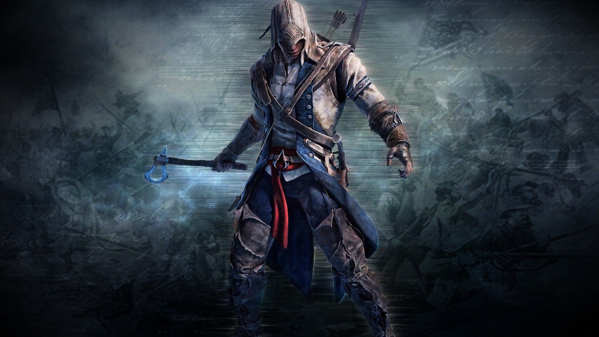 Connor Kenway, Assassin's Creed III, Tomahawk, Arte scura, Full HD, sfondo Windows 11