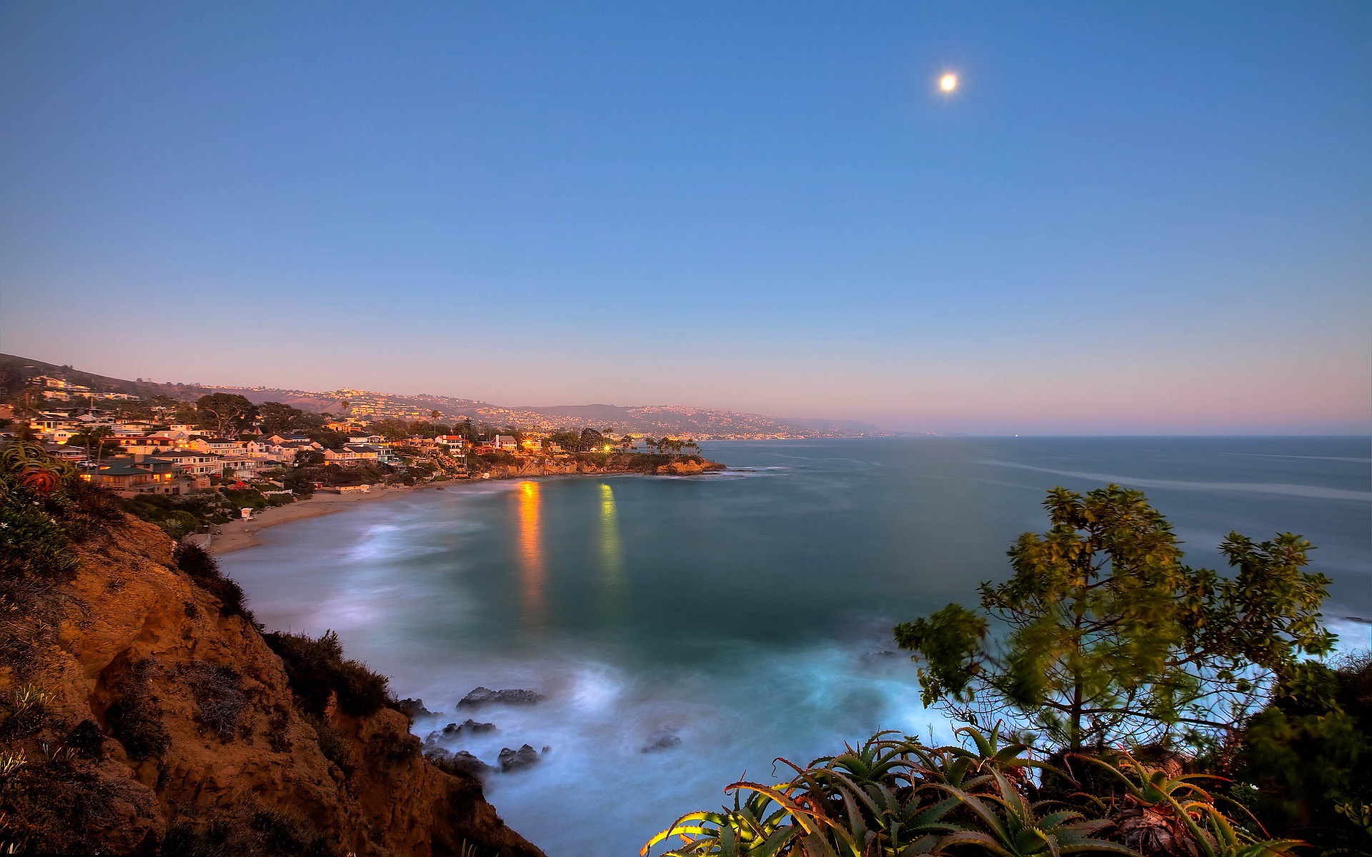 Laguna Beach, California, Baia, Crepuscolo, Luna, 1920x1200, sfondo MacBook Pro
