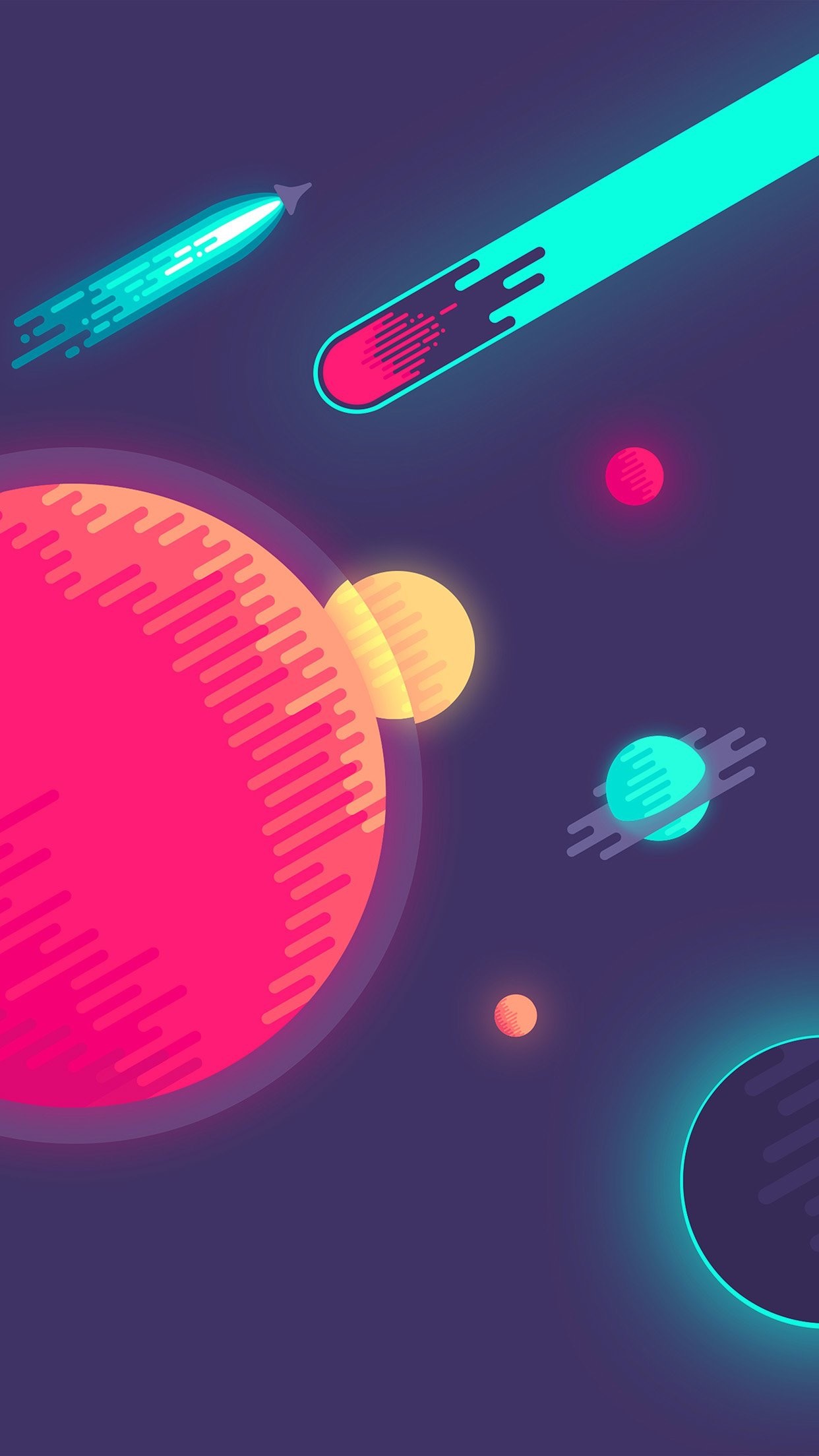 Pianeti, Comete, Spazio, Flat design, Full HD, sfondo verticale per cellulare