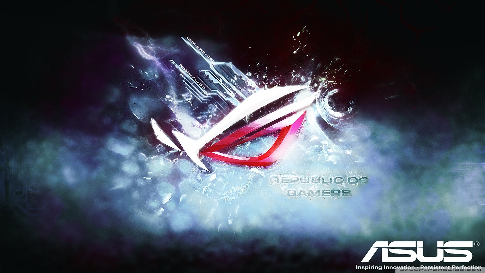 Logo ROG, Republic of Gamers, Asus, Bianco, Effetto ghiaccio, 16:9 Full HD, sfondo widescreen