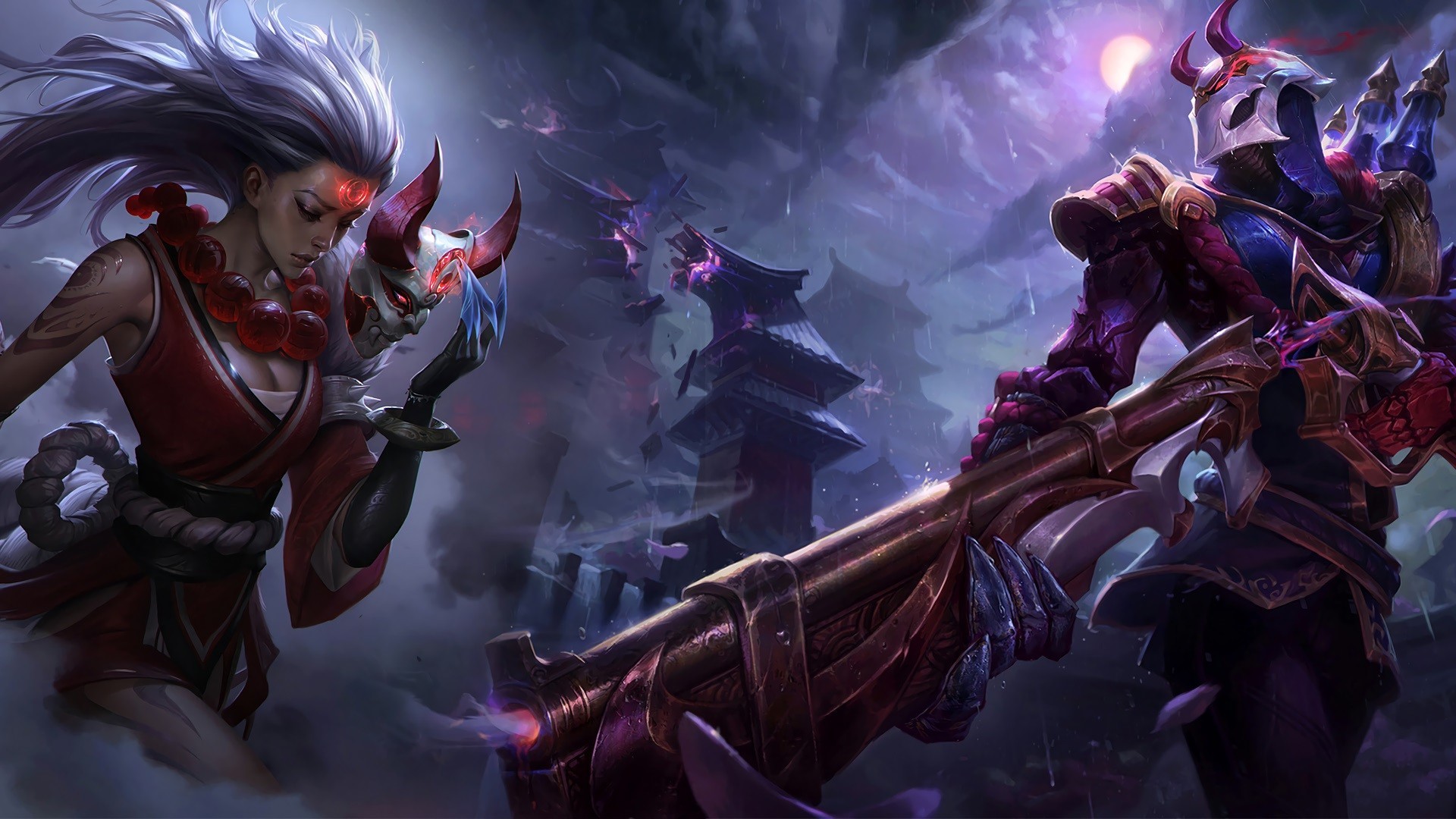 Akali, Shen, League of Legends, Blood Moon, 1920x1080, immagine di sfondo