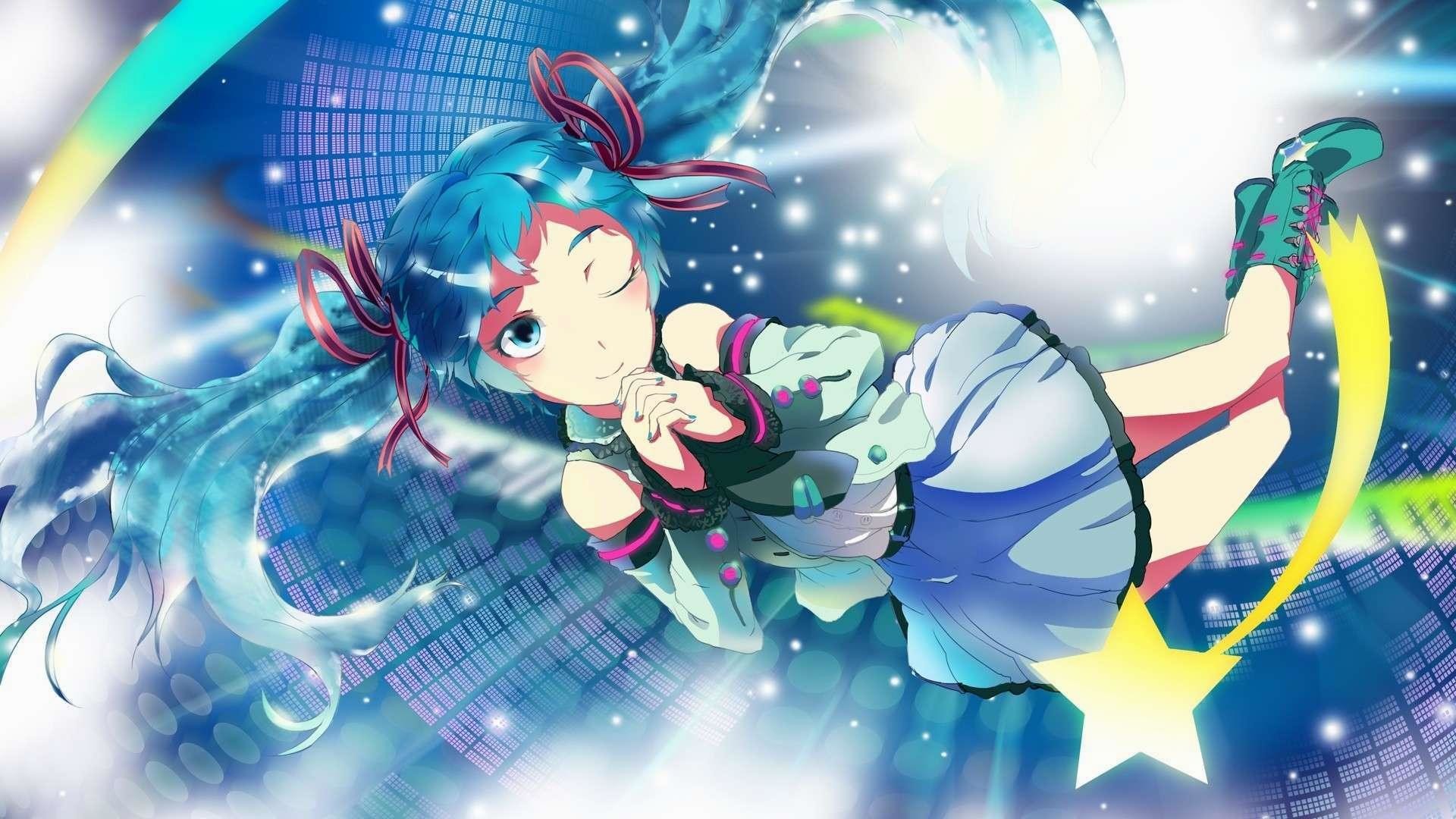 Hatsune Miku, Vocaloid, Stella, Blu, 1920x1080, immagine di sfondo