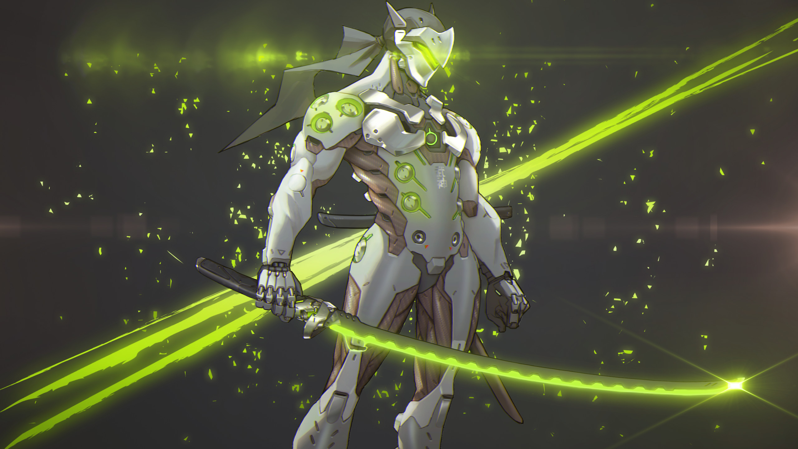 Genji, Overwatch, Katana, Linee verdi, 2K, wallpaper per computer