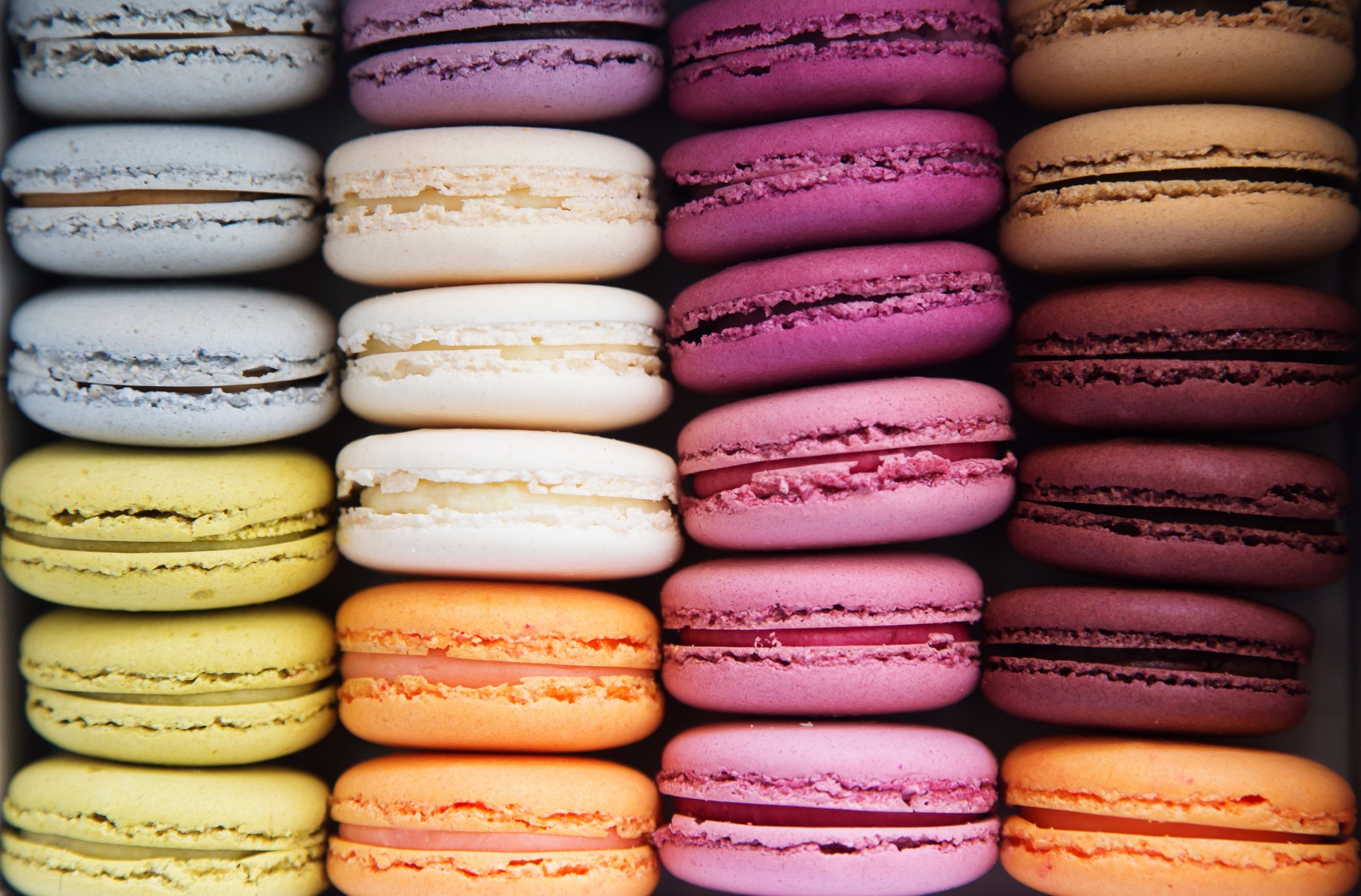 Macarons, File colorate, Vista dall'alto, Full HD, sfondo per portatile