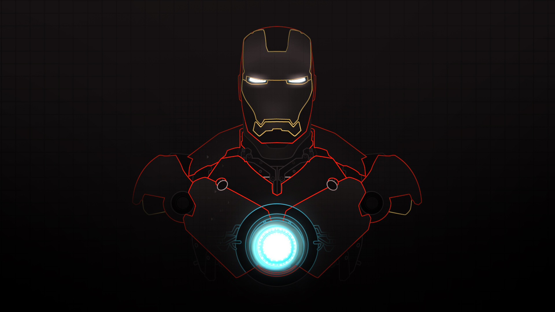 Iron Man, Marvel, Reattore Arc, Line art, Sfondo nero, Full HD, wallpaper per computer