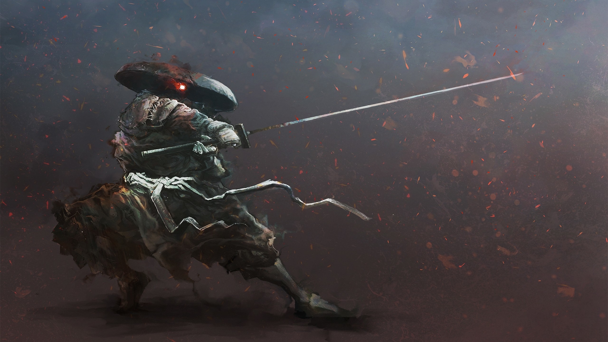 Samurai, Katana, Cappello di paglia, Arte digitale, 2560x1440, immagine di sfondo