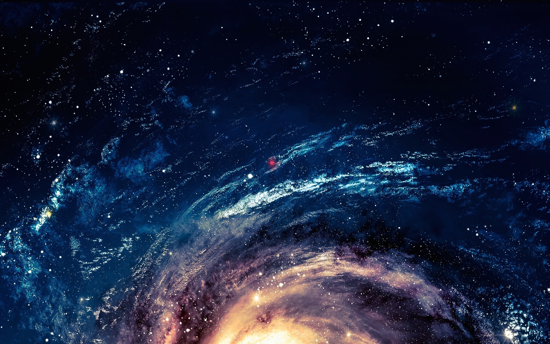 Galassia a spirale, Stelle, Spazio profondo, Blu, Full HD, wallpaper desktop