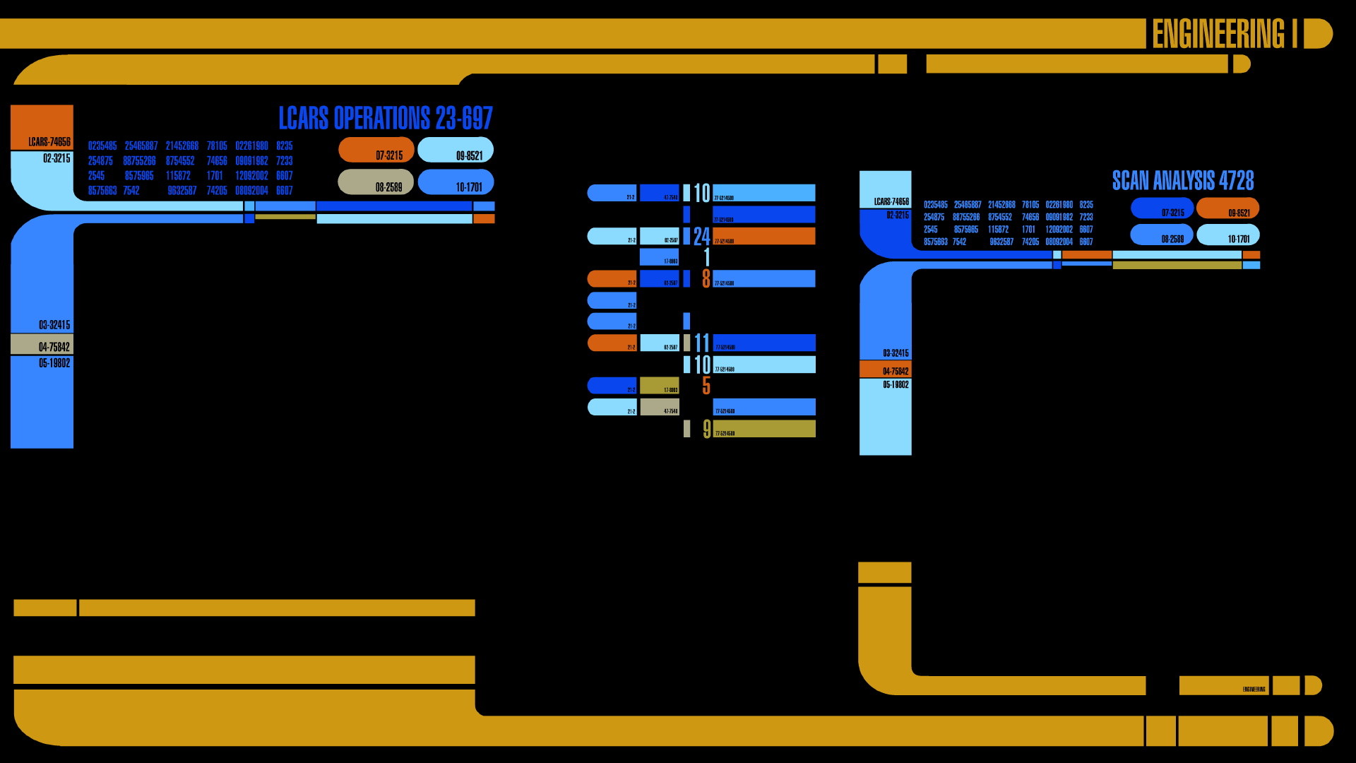 LCARS, Star Trek, Interfaccia, Ingegneria, Arancione, Sfondo nero, wallpaper desktop Full HD