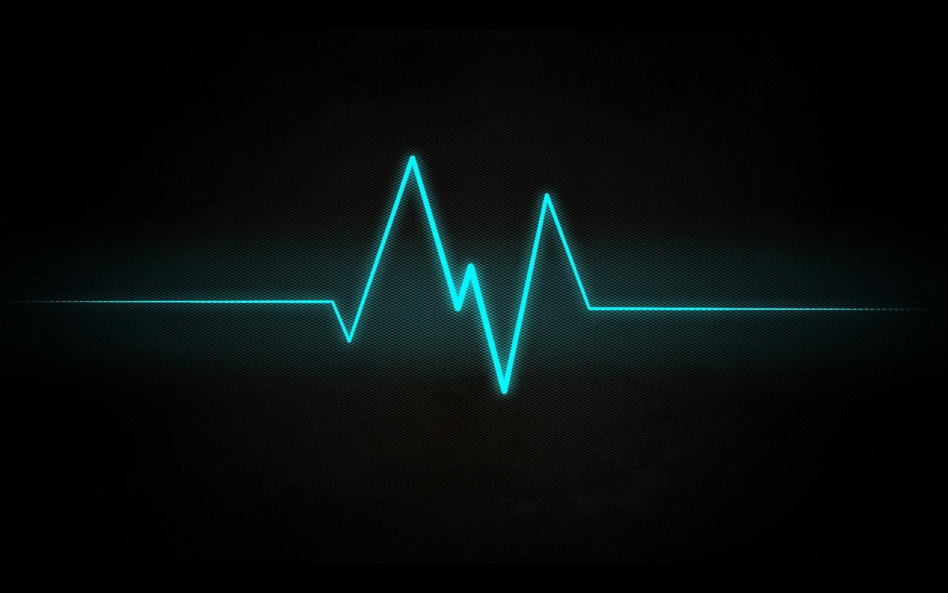 Battito cardiaco, Elettrocardiogramma, Neon azzurro, Sfondo nero, wallpaper 1920x1200