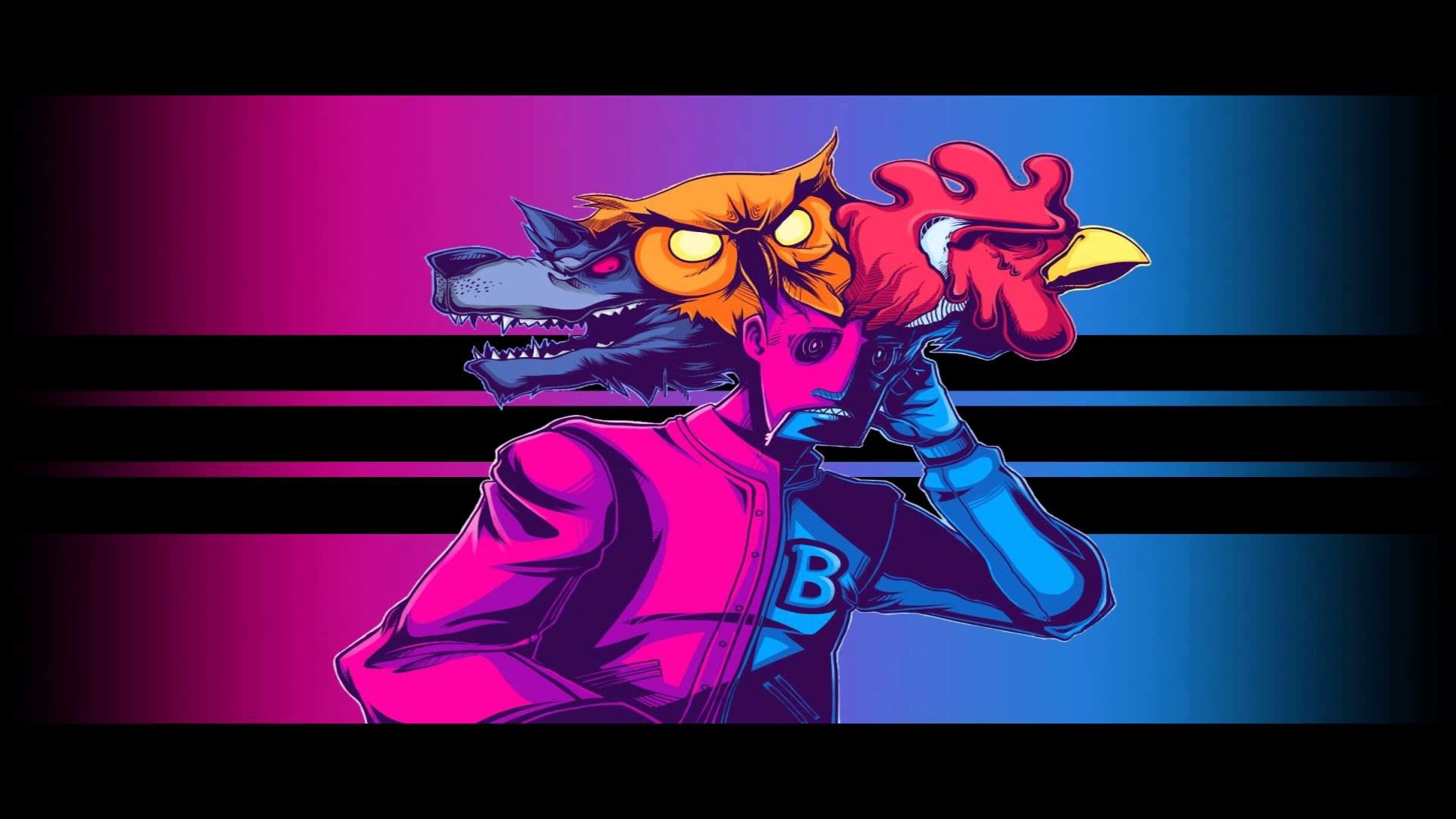 Hotline Miami, Jacket, Maschere animali, Retrowave, Magenta, Full HD 1080p, sfondo desktop