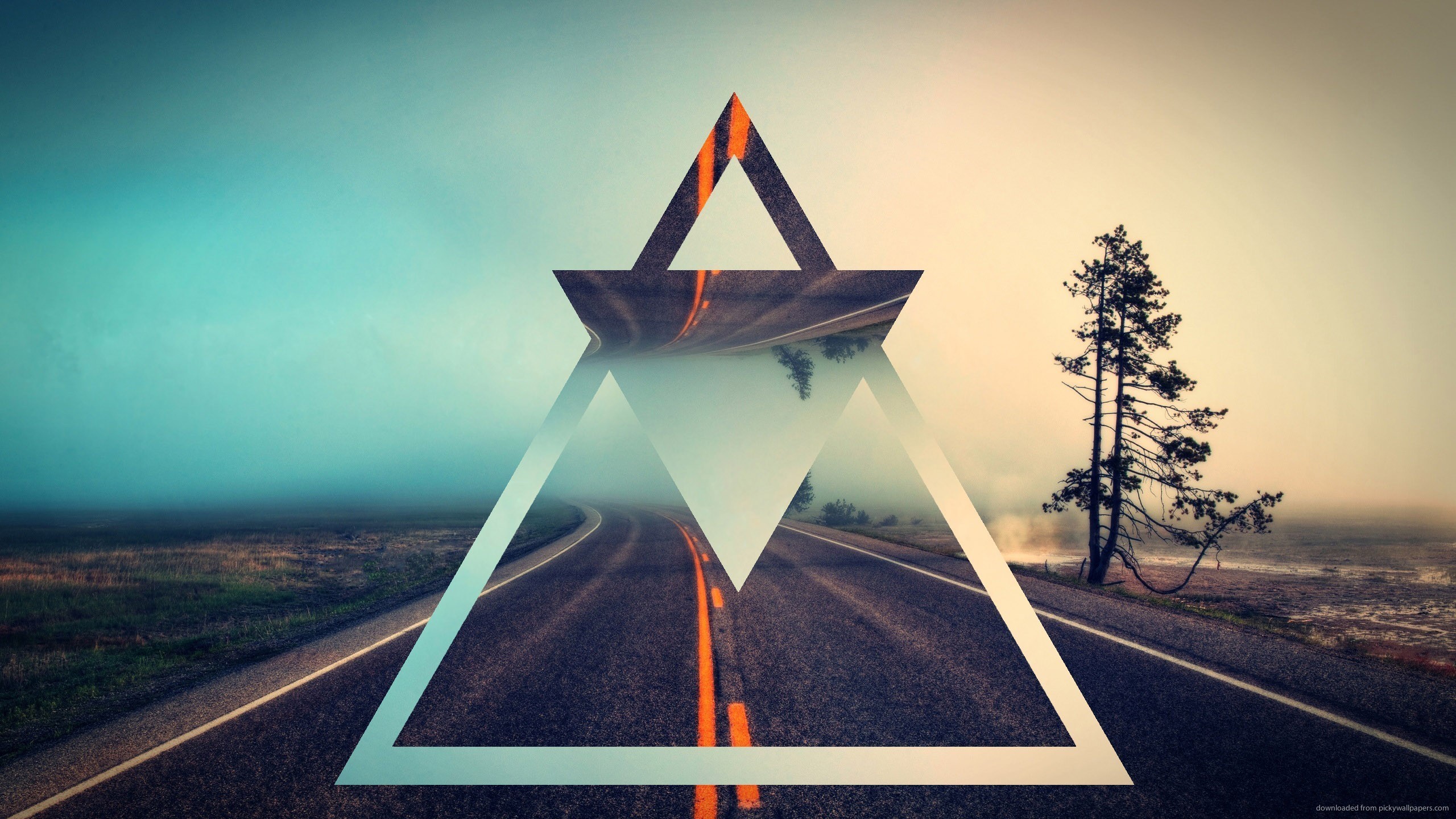 Triangolo, Strada, Hipster, Nebbia, 2K, sfondo per portatile