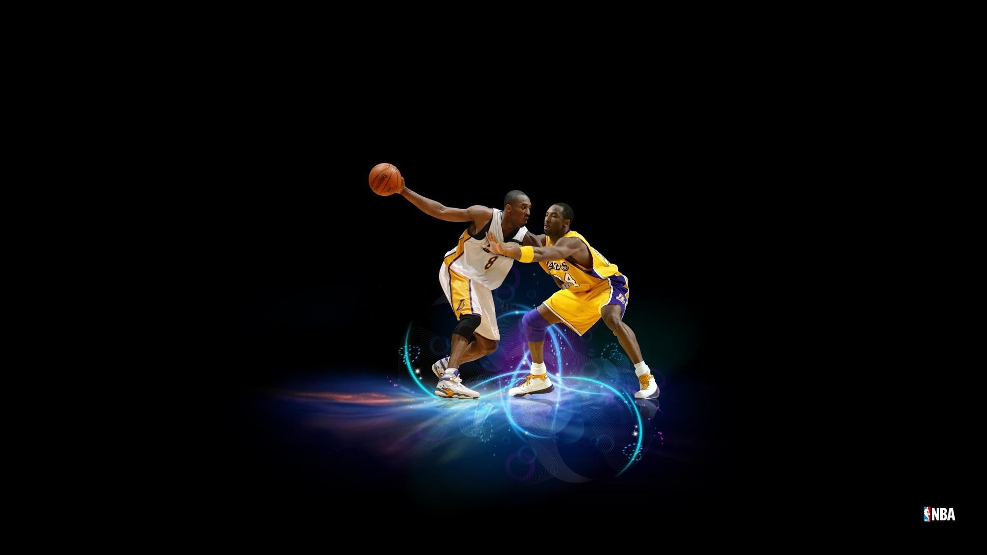 Kobe Bryant, NBA, Sfondo nero, Effetti di luce, 16:9 Full HD, wallpaper widescreen