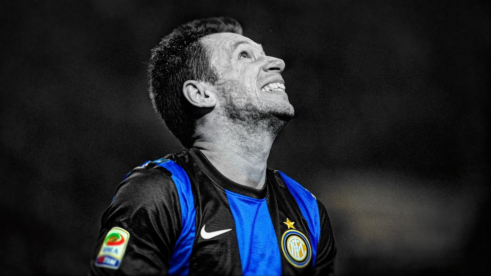 Antonio Cassano, Inter, Bianco e nero selettivo, Sguardo al cielo, sfondo Full HD per portatile