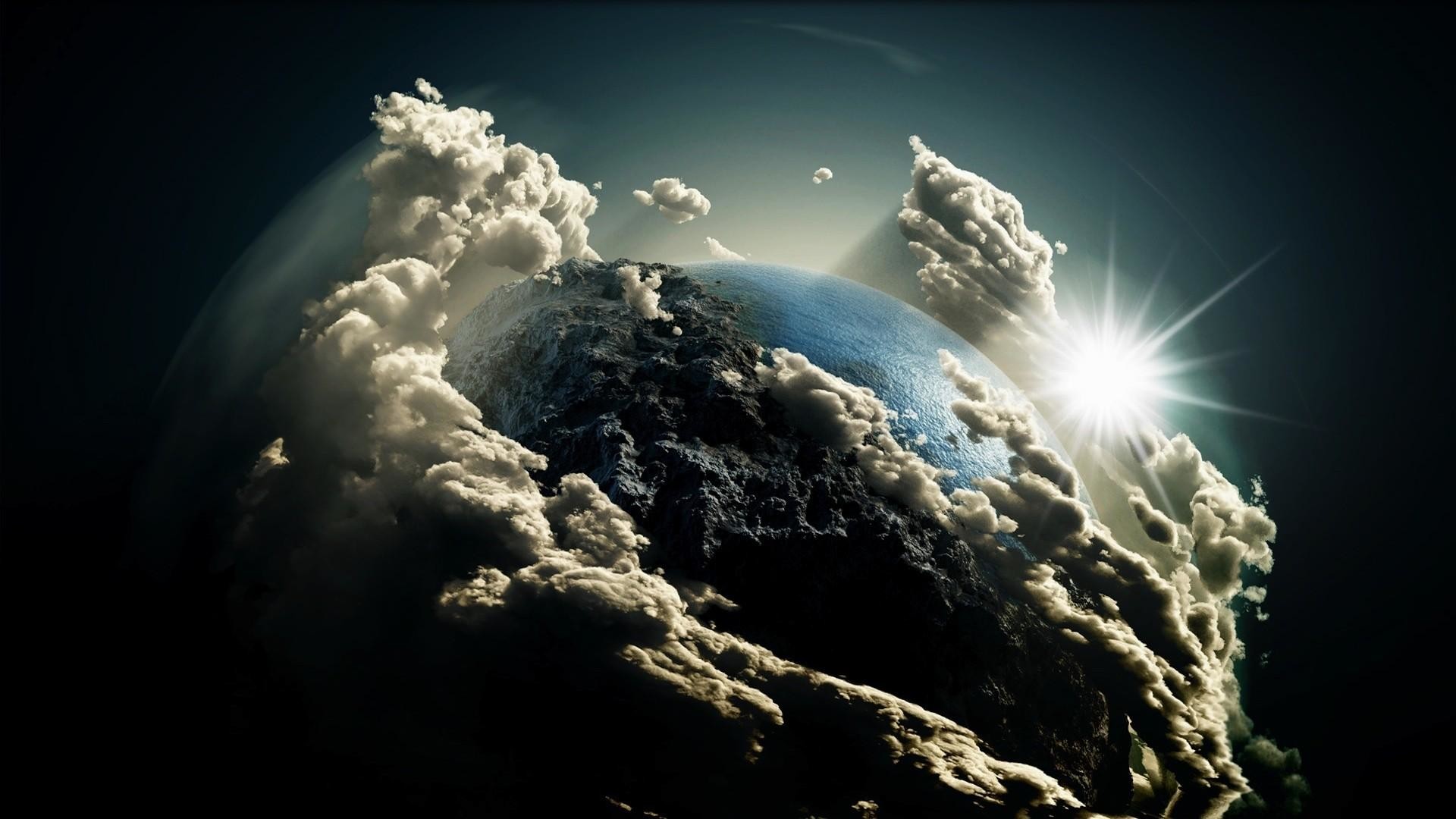 Terra, Nuvole, Arte digitale, Spazio, Full HD, sfondo per PC e portatile