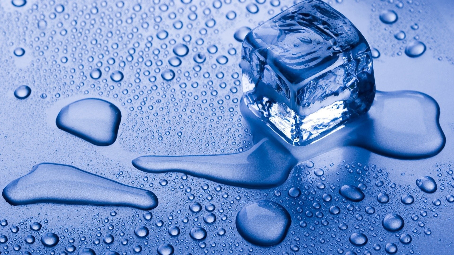 Cubetto di ghiaccio, Gocce d'acqua, Blu, Macro, Full HD, sfondo Windows 11