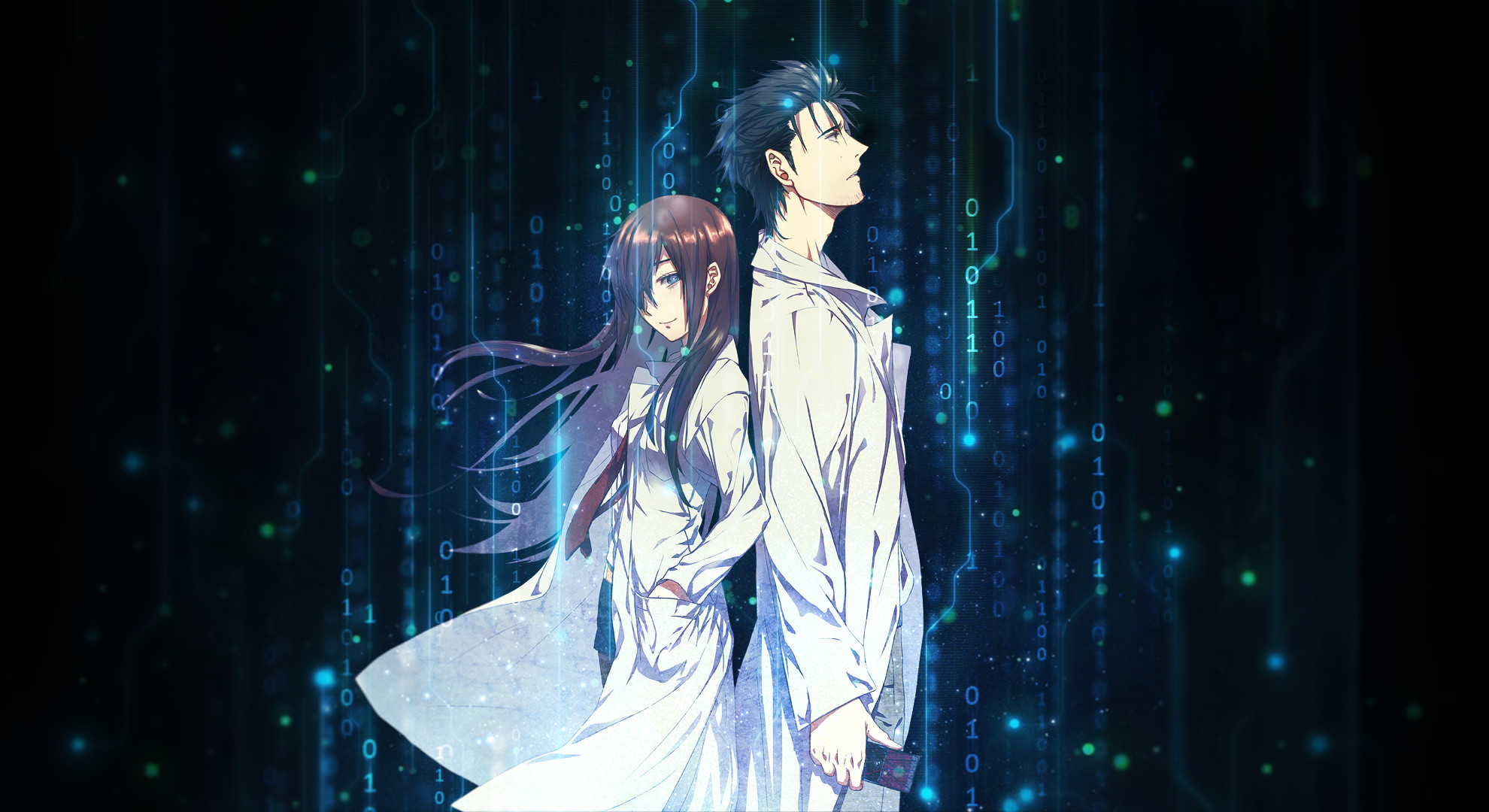 Rintaro Okabe, Kurisu Makise, Steins;Gate, Codice binario, Blu, Full HD, sfondo per portatile