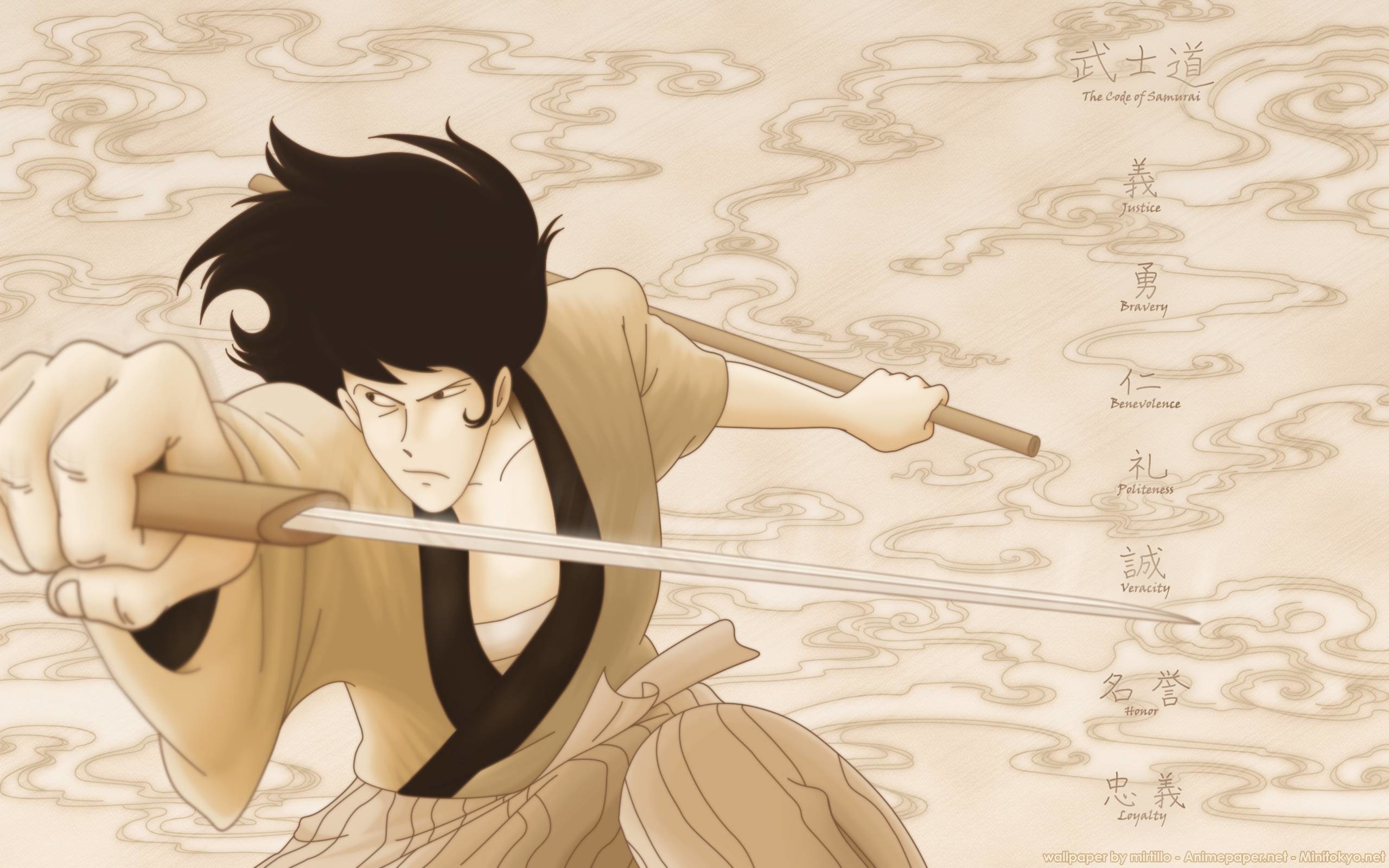 Goemon Ishikawa, Lupin III, Katana, Seppia, 2K, sfondo per PC e portatile