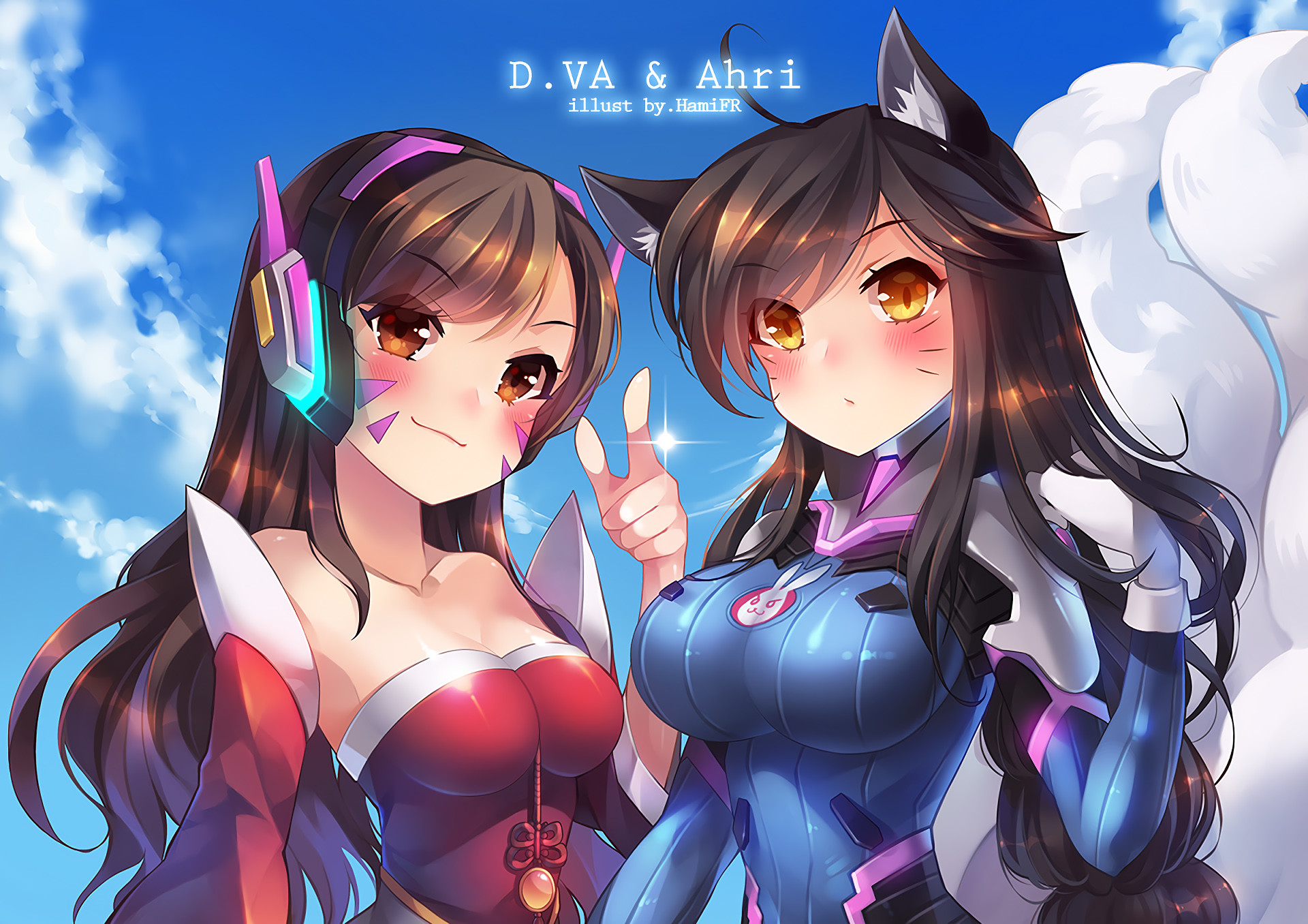 D.Va, Ahri, Overwatch, League of Legends, Crossover, Full HD, sfondo per PC e portatile