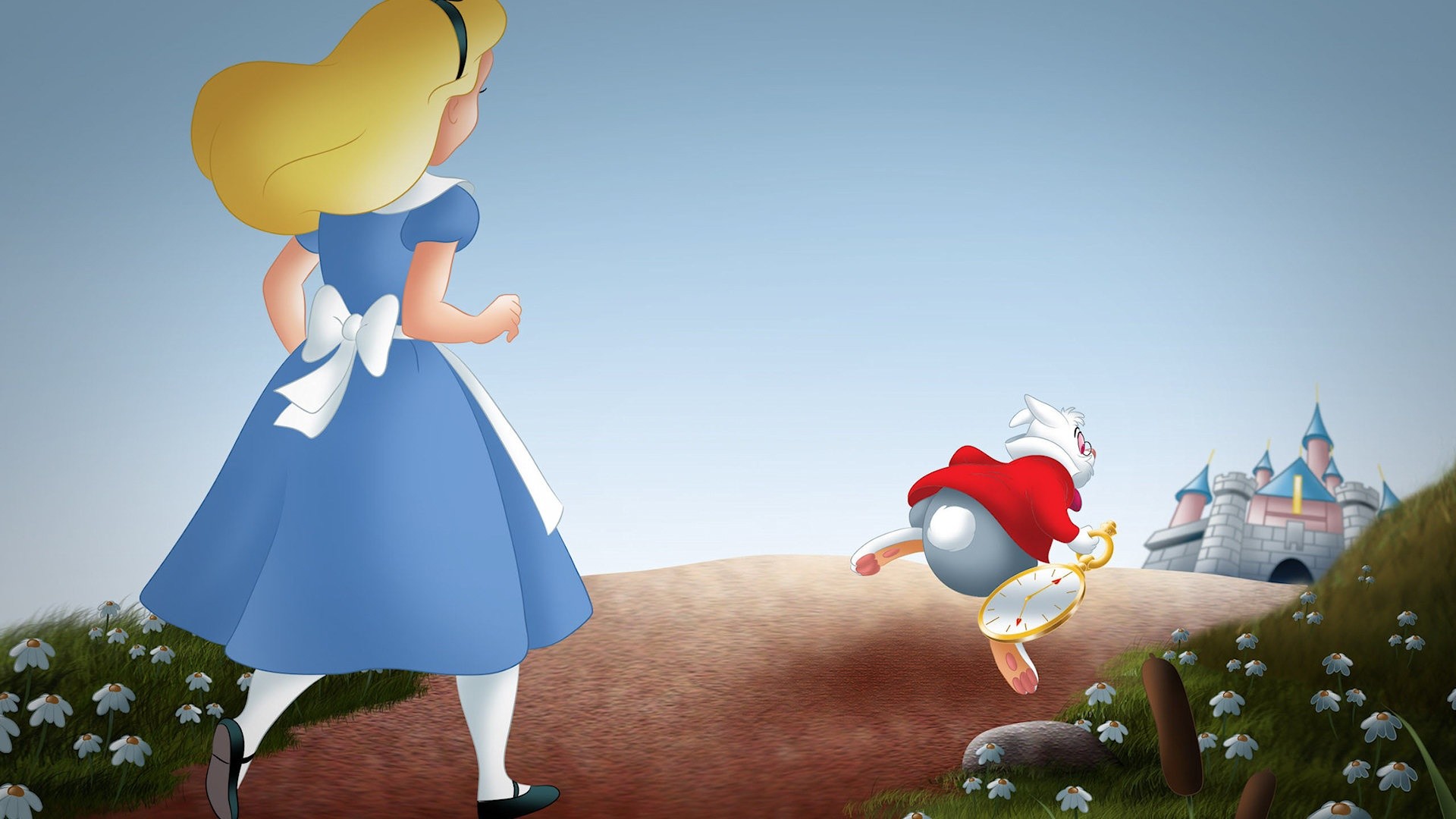 Alice, Bianconiglio, Disney, Castello, Arte digitale, Full HD, sfondo per PC e portatile