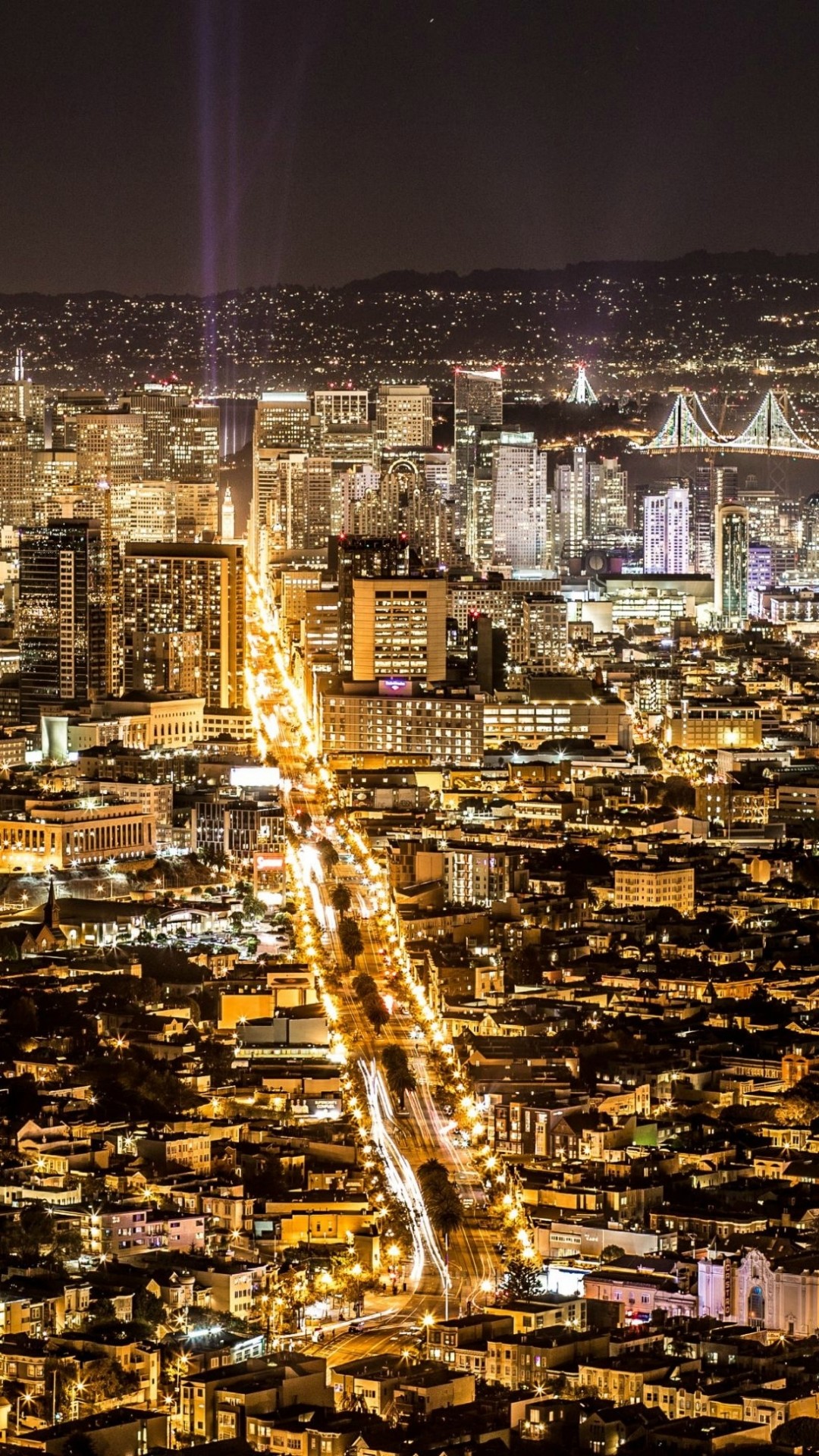 San Francisco, Market Street, Notte, Vista aerea, wallpaper per iPhone e Android