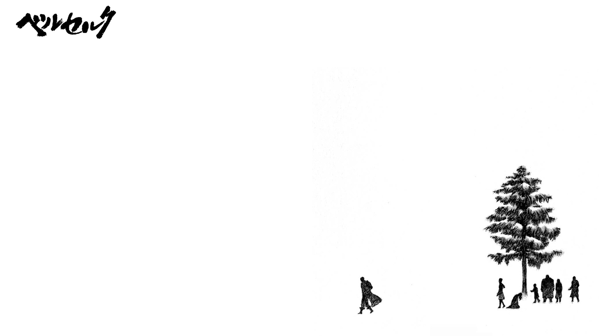 Berserk, Albero, Silhouette, Minimalismo, Sfondo bianco, Full HD, wallpaper desktop