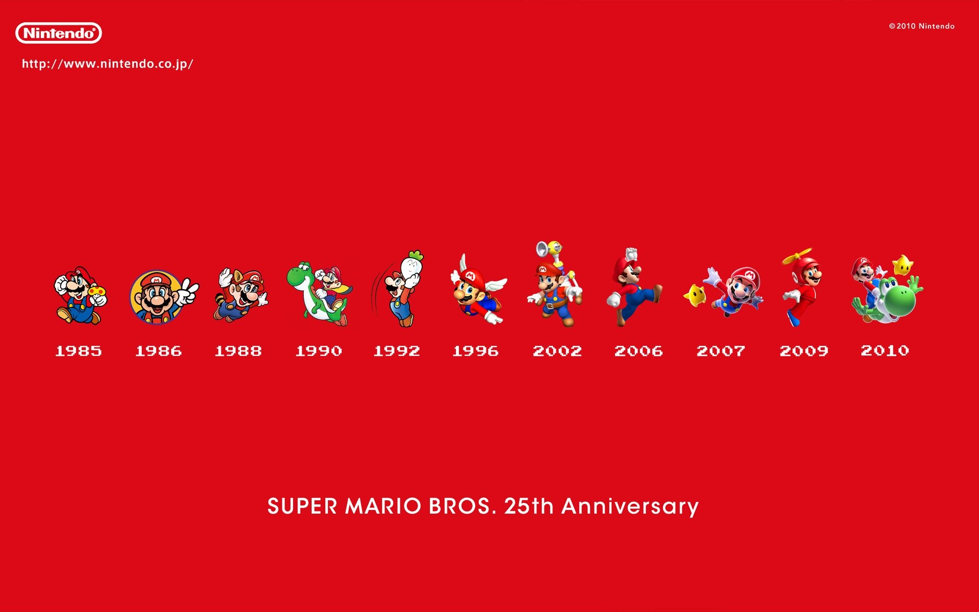 Super Mario Bros., 25º anniversario, Evoluzione di Mario, Sfondo rosso, wallpaper per portatile