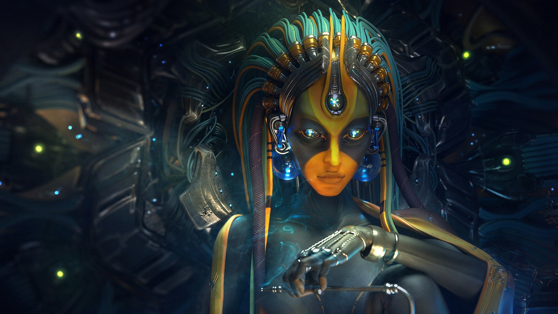 Cyborg, Donna, Arte digitale, Fantascienza, Full HD, sfondo per portatile