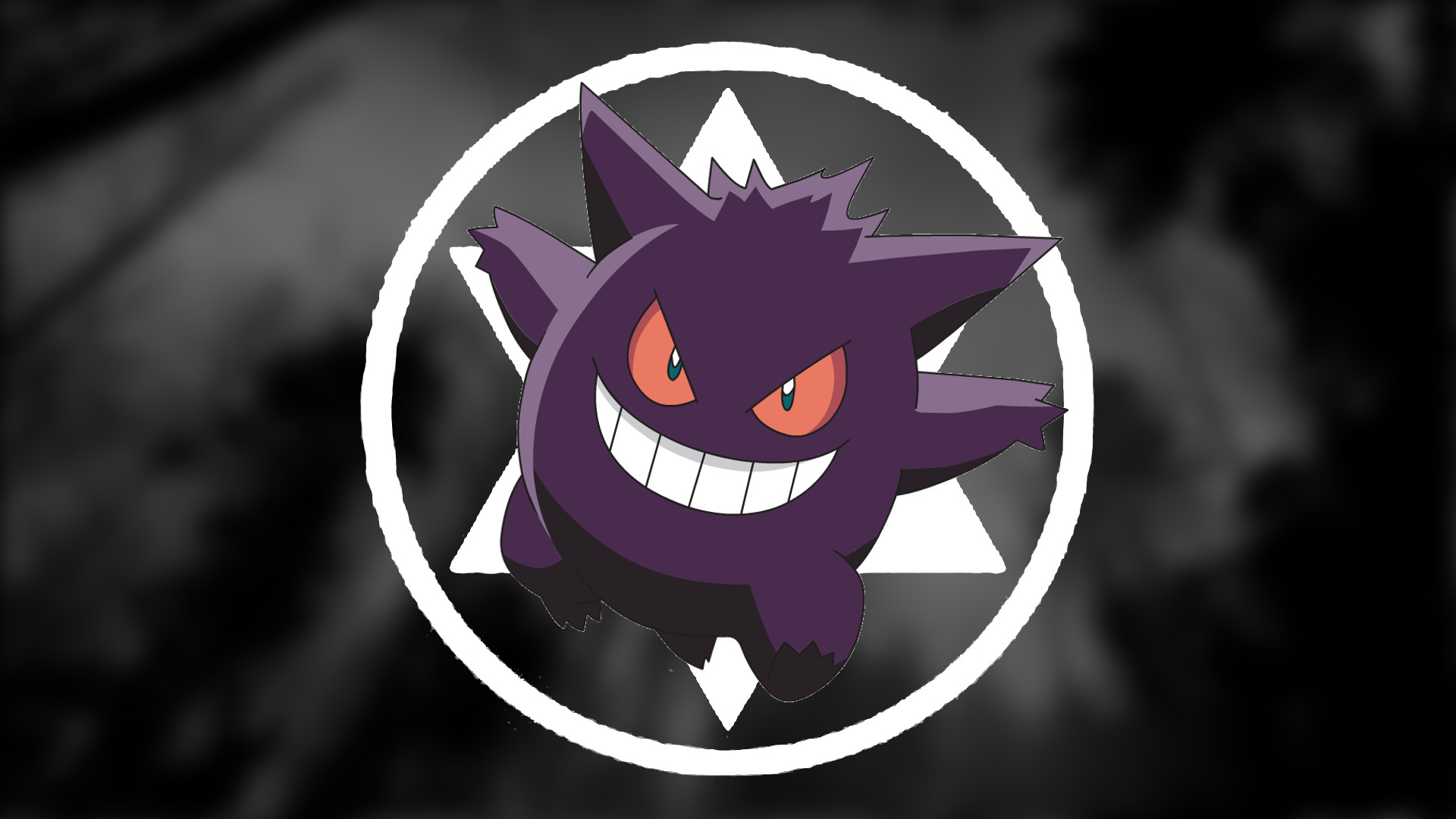 Gengar, Pokémon, Cerchio, Bianco e nero, Full HD 1080p, sfondo desktop