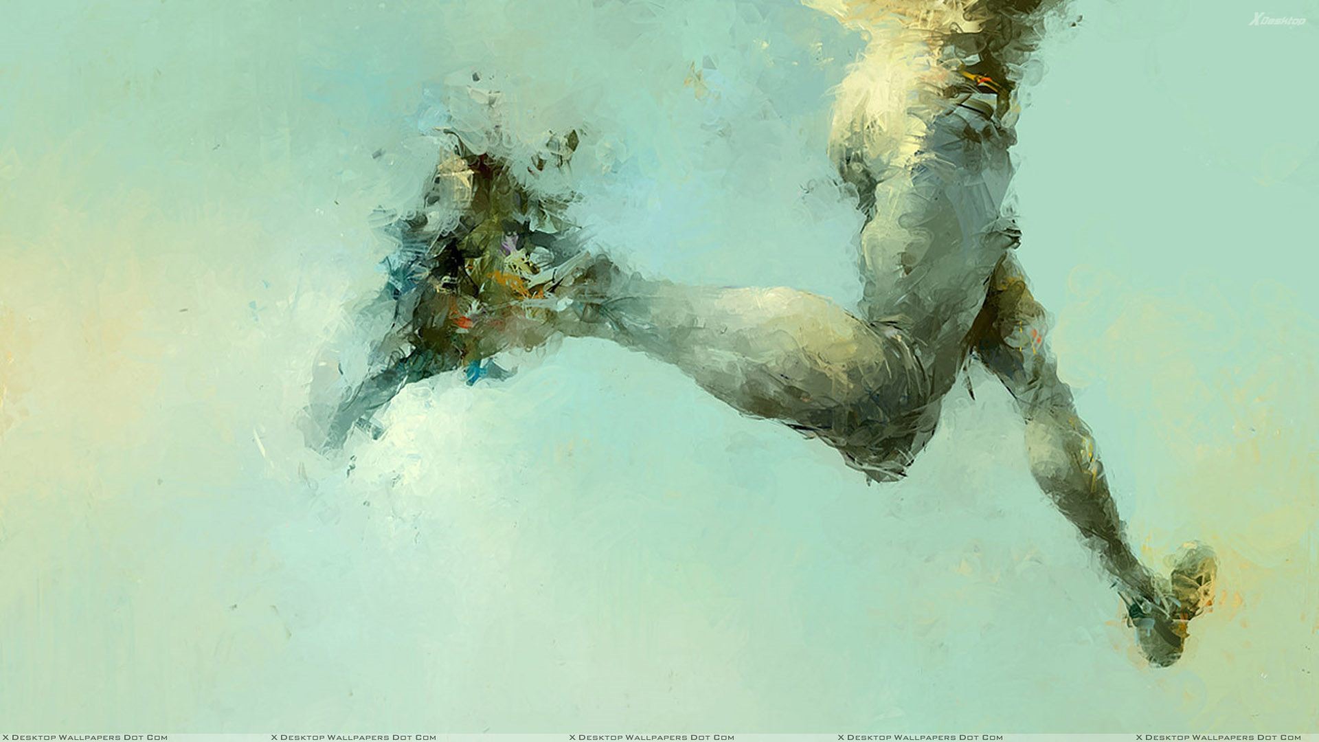 Corridore, Pittura, Arte astratta, Verde acqua, 16:9 Full HD, wallpaper widescreen
