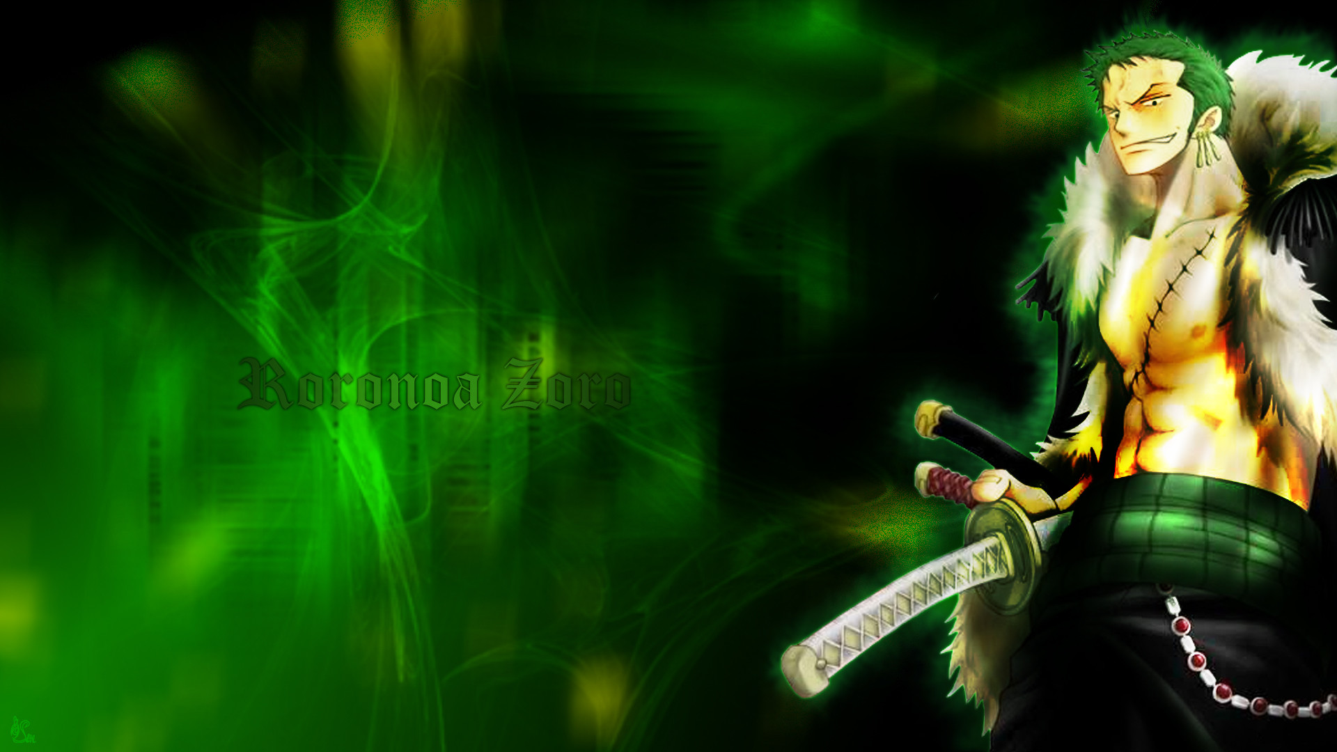 Roronoa Zoro, One Piece, Mantello di pelliccia, Katane, Verde, 16:9 Full HD, sfondo widescreen
