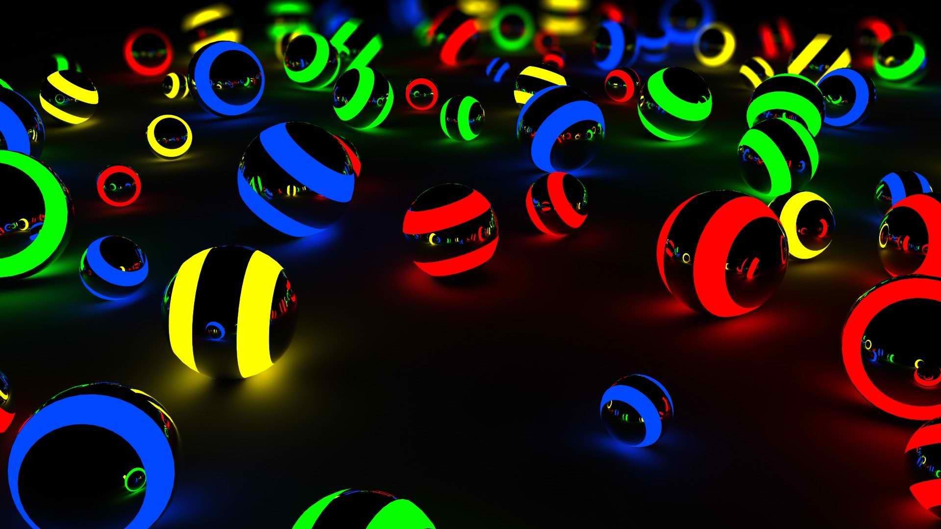 Sfere luminose, Neon, Rendering 3D, Sfondo nero, wallpaper per desktop
