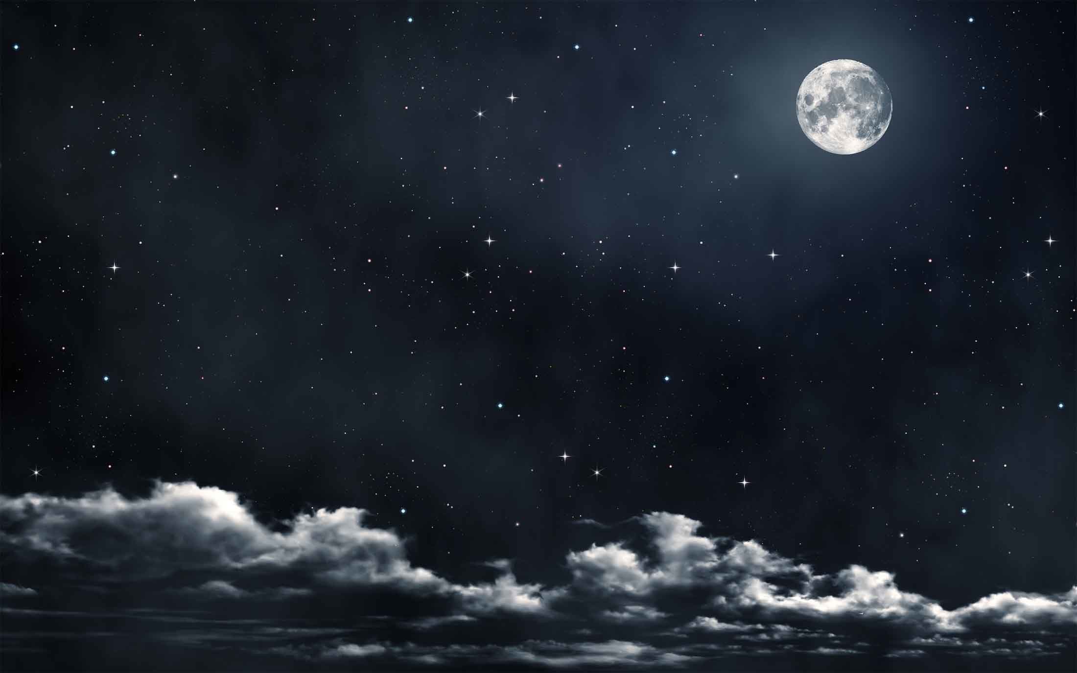 Luna piena, Nuvole, Cielo stellato, 2200x1375, sfondo MacBook Pro