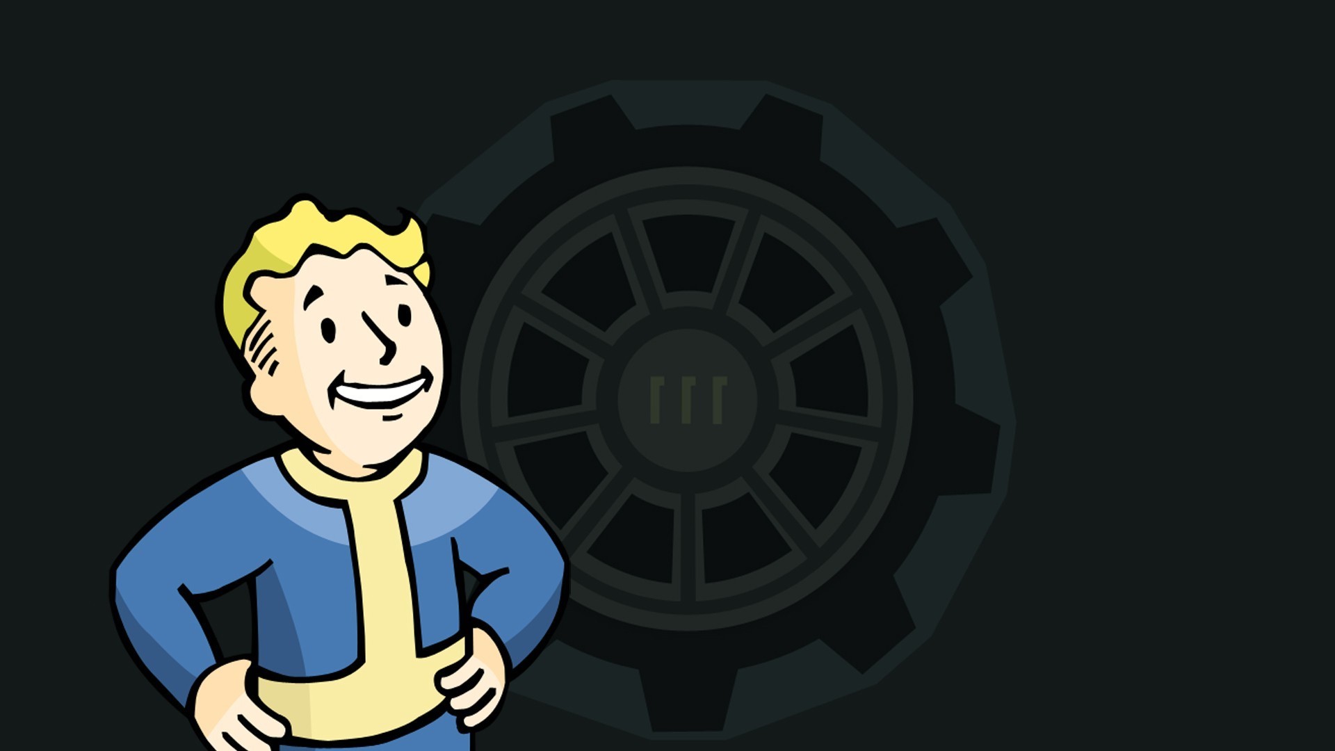 Vault Boy, Fallout, Porta del Vault, Sfondo scuro, 1920x1080, wallpaper desktop