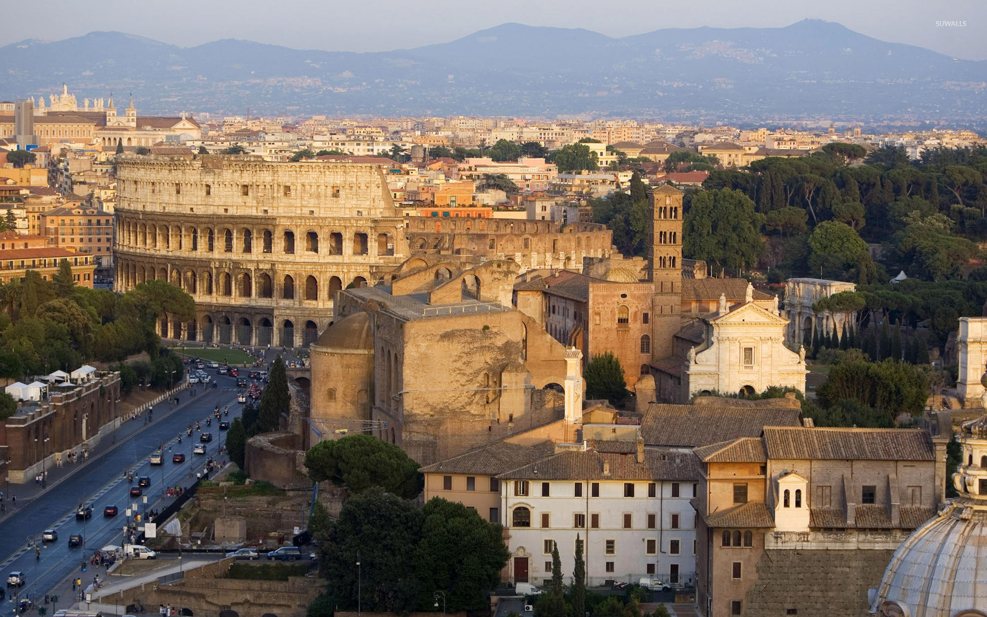 Colosseo, Roma, Panorama, Tetti, Vista aerea, 1920x1200, sfondo per PC