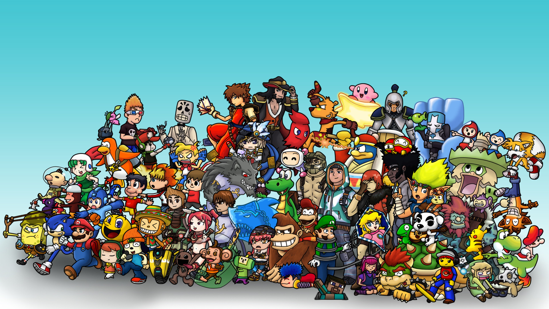 Crossover, Mario, Kirby, Sonic, Personaggi dei videogiochi, 1920x1080, immagine di sfondo