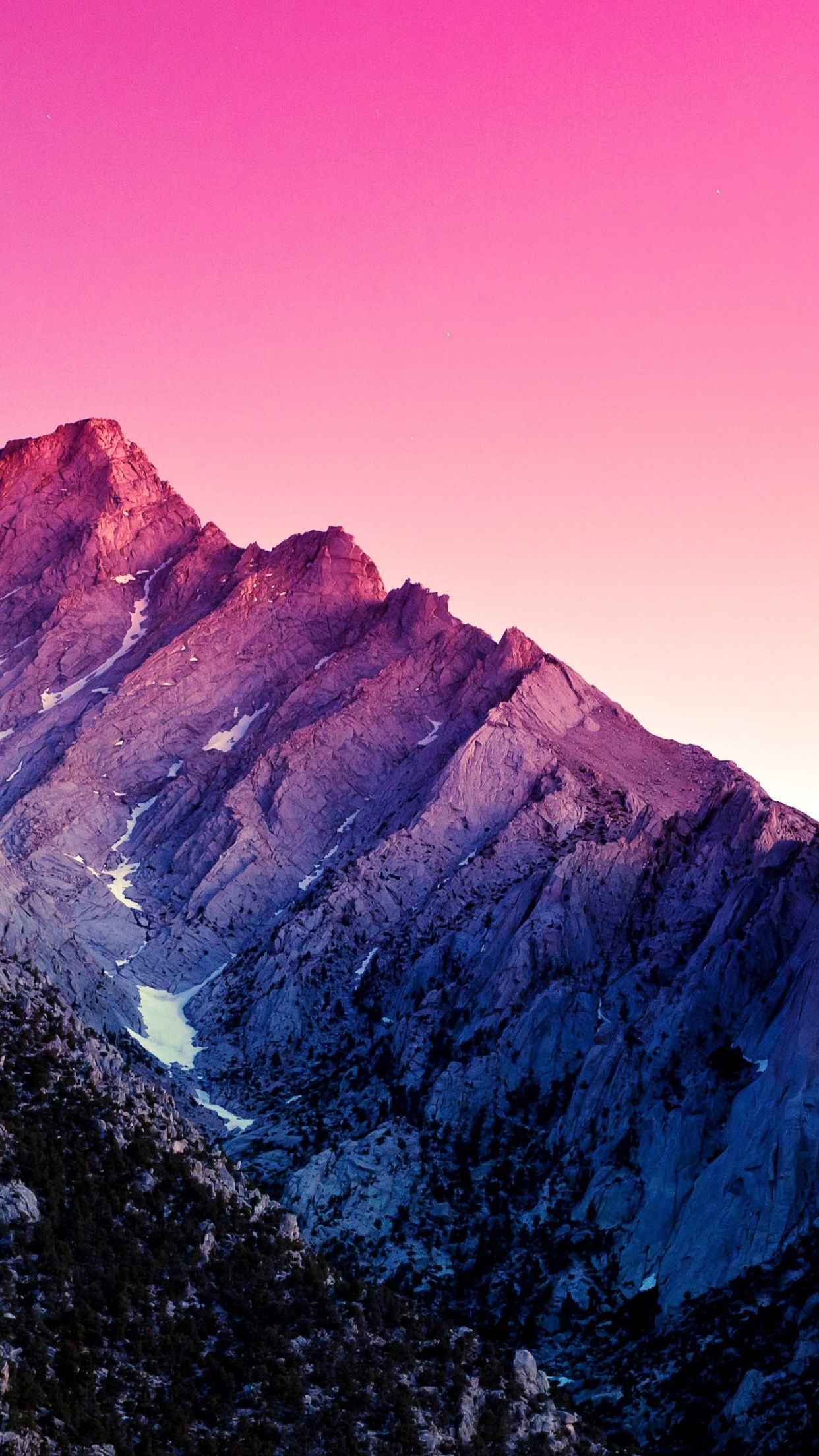 Montagna, Cielo rosa, Minimalista, sfondo per iPhone