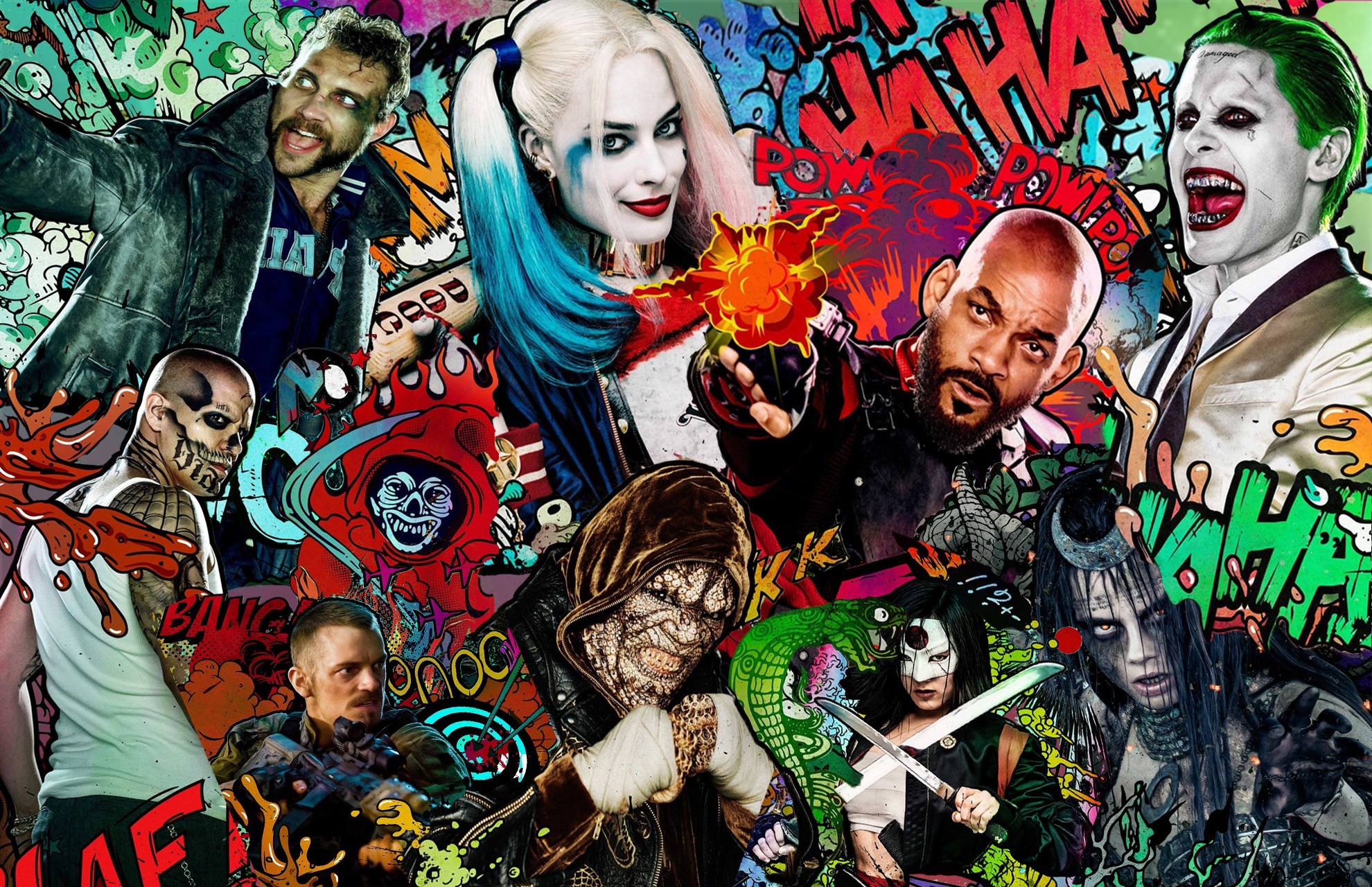 Suicide Squad, Harley Quinn, Joker, Deadshot, Collage, Full HD, sfondo desktop