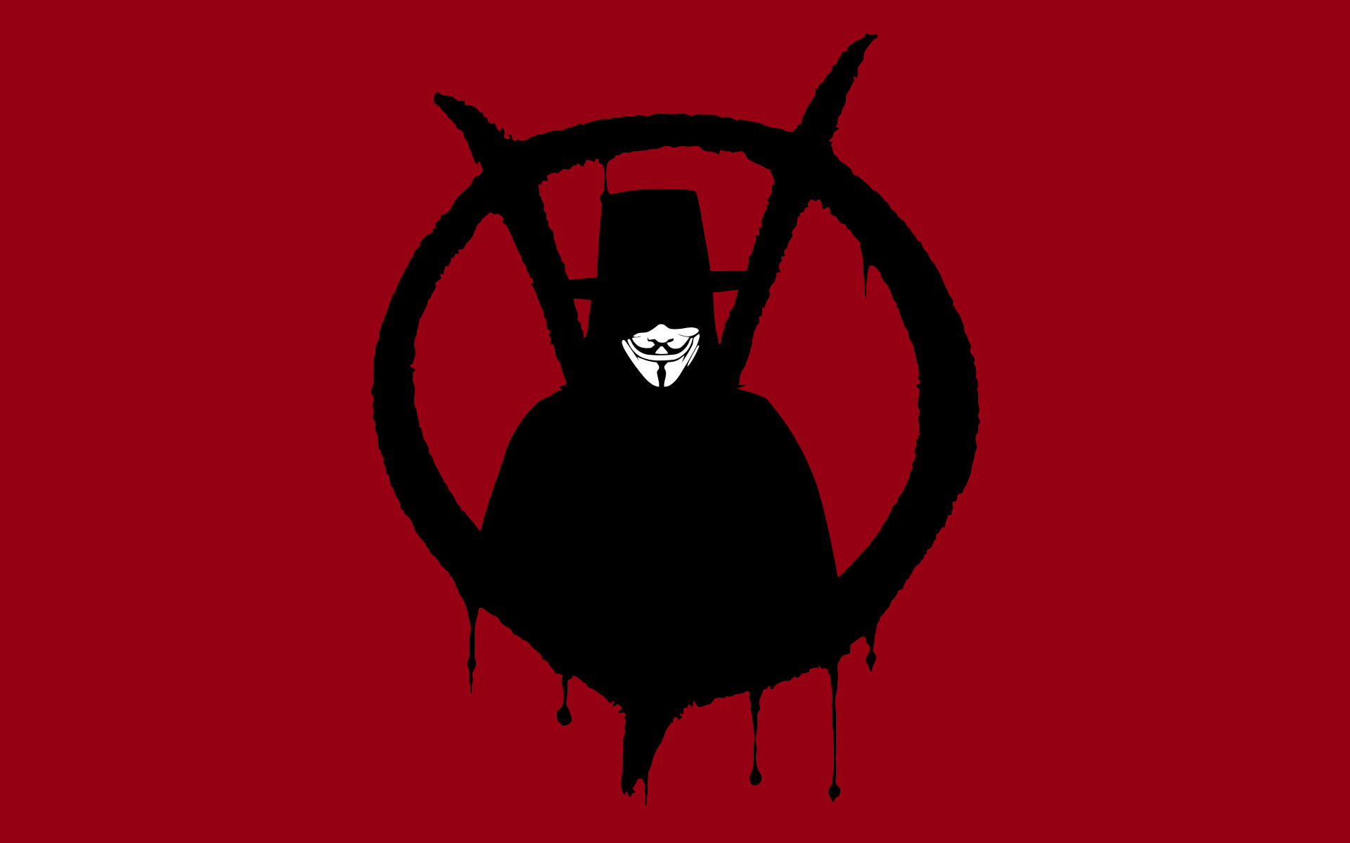 V per Vendetta, V, Simbolo V, Silhouette, Sfondo rosso, 16:10 Full HD, wallpaper widescreen