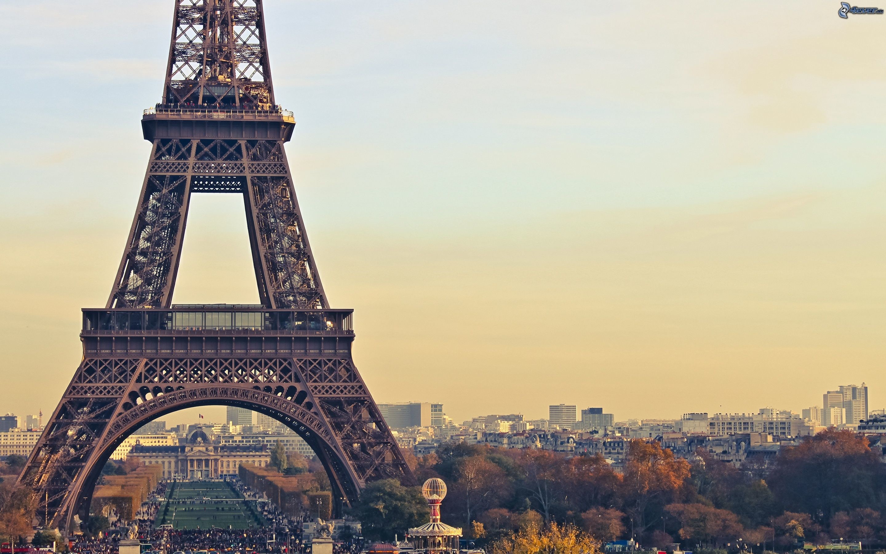 Torre Eiffel, Parigi, Francia, Panorama urbano, Tramonto, 2K, wallpaper per computer