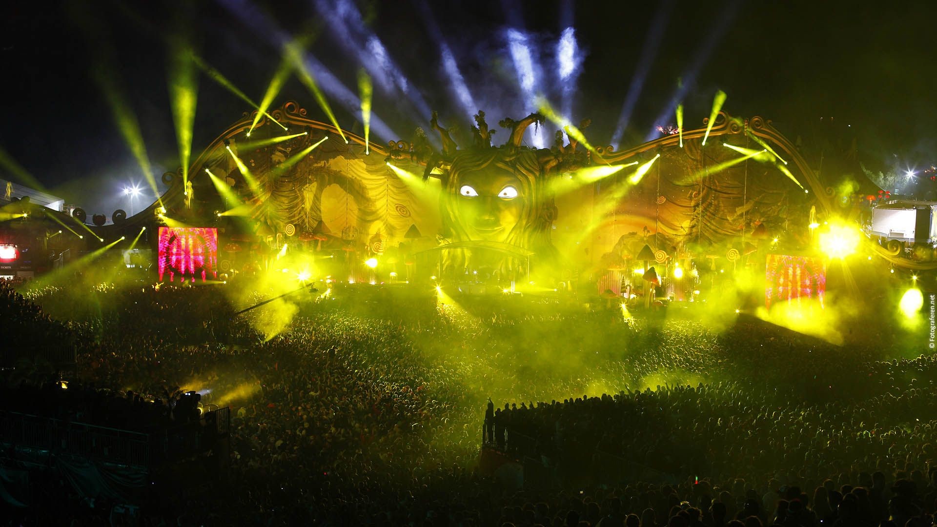 Tomorrowland, Main stage, Luci gialle, Notte, Full HD, sfondo desktop