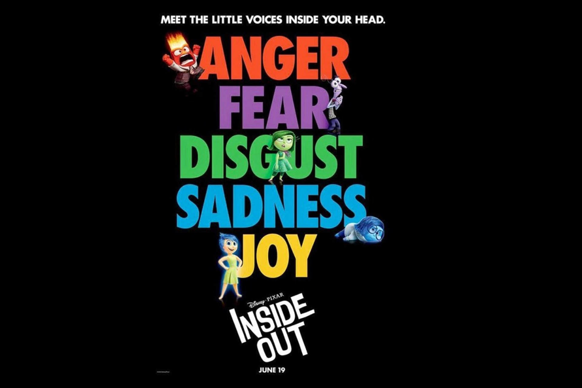 Inside Out, Rabbia, Paura, Disgusto, Tristezza, Gioia, Locandina, sfondo per portatile