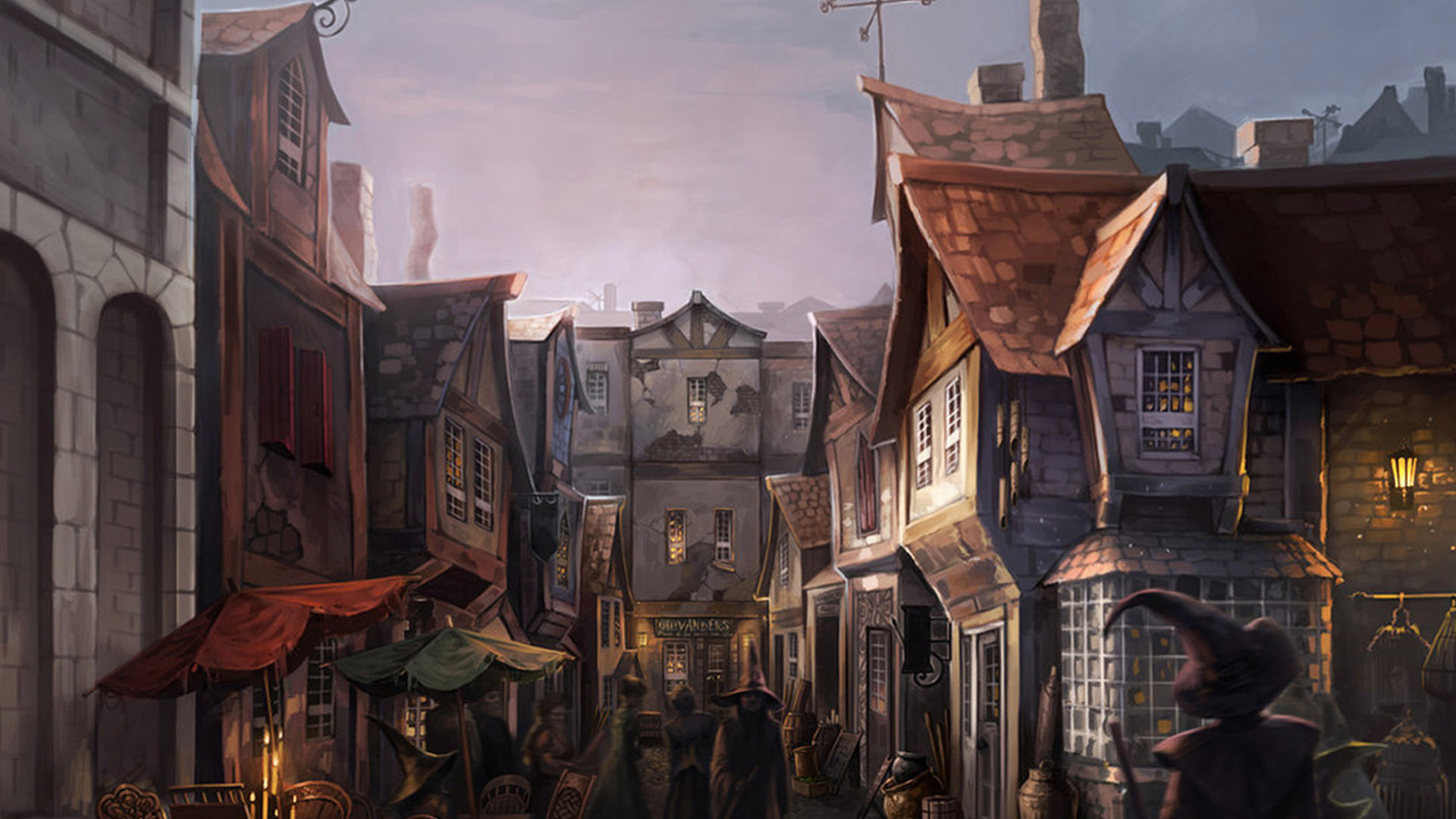 Diagon Alley, Harry Potter, Illustrazione, Strada medievale, 1920x1080, immagine di sfondo