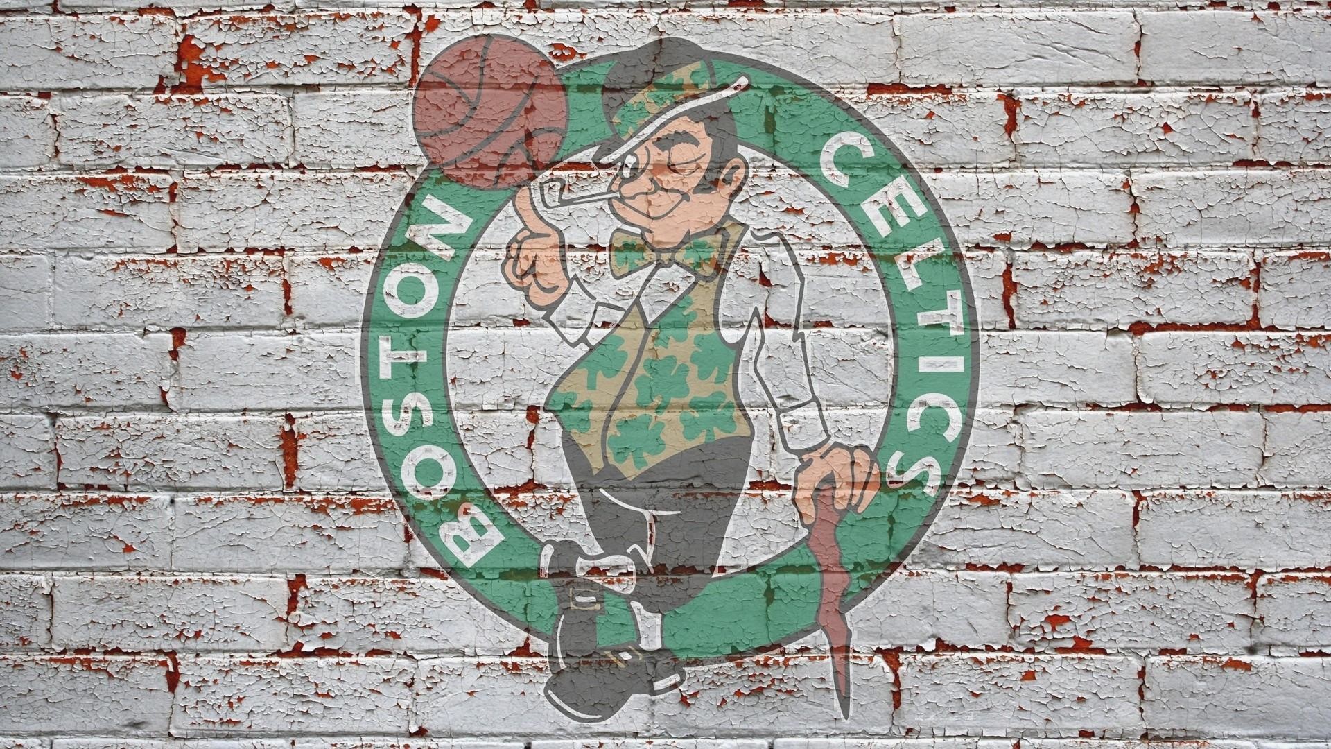 Boston Celtics, Logo, Muro di mattoni, 1920x1080, sfondo per PC