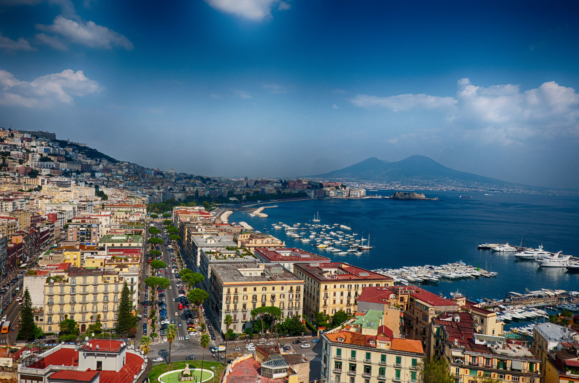 Napoli, Riviera di Chiaia, Vesuvio, Golfo di Napoli, Vista aerea, sfondo Full HD per computer