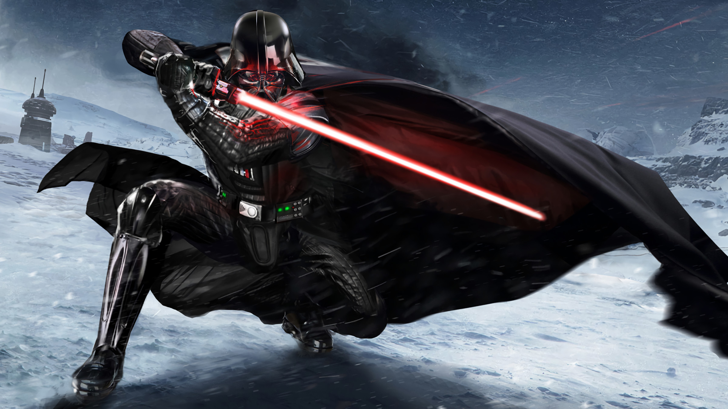 Darth Vader, Spada laser, Neve, Mantello, Full HD, sfondo per PC