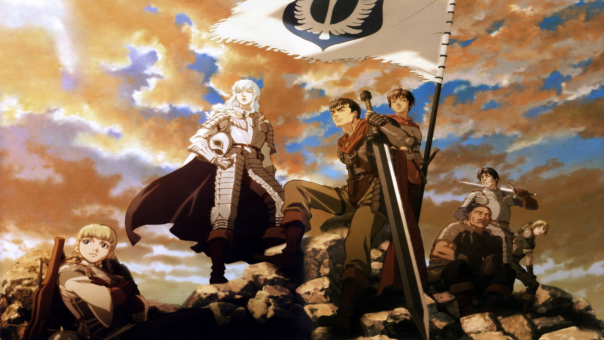 Grifis, Gatsu, Casca, Banda del Falco, Berserk, Stendardo, Full HD, sfondo Windows 11