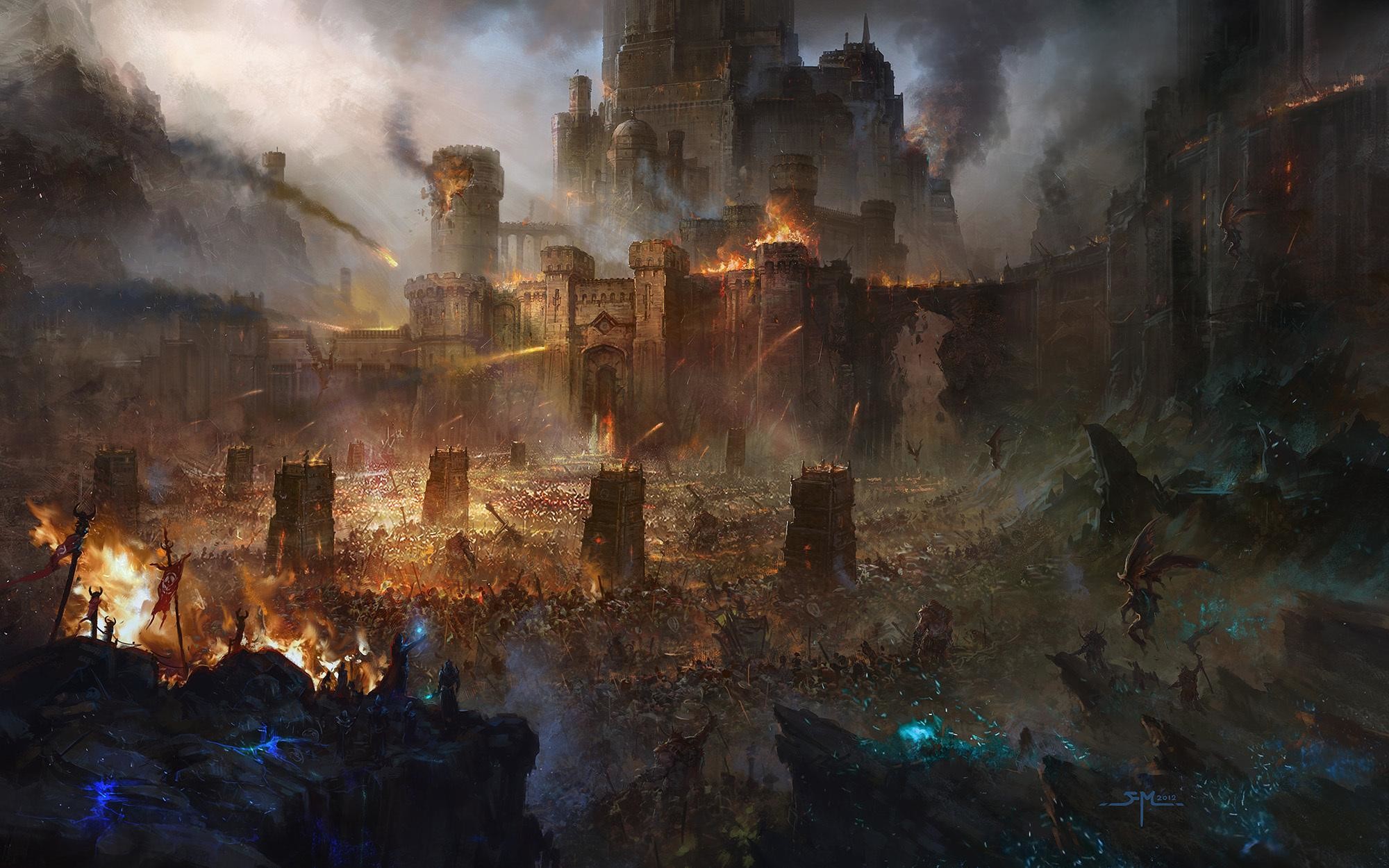 Il Signore degli Anelli, Città in fiamme, Battaglia, Fantasy, 2000x1250, sfondo MacBook Pro