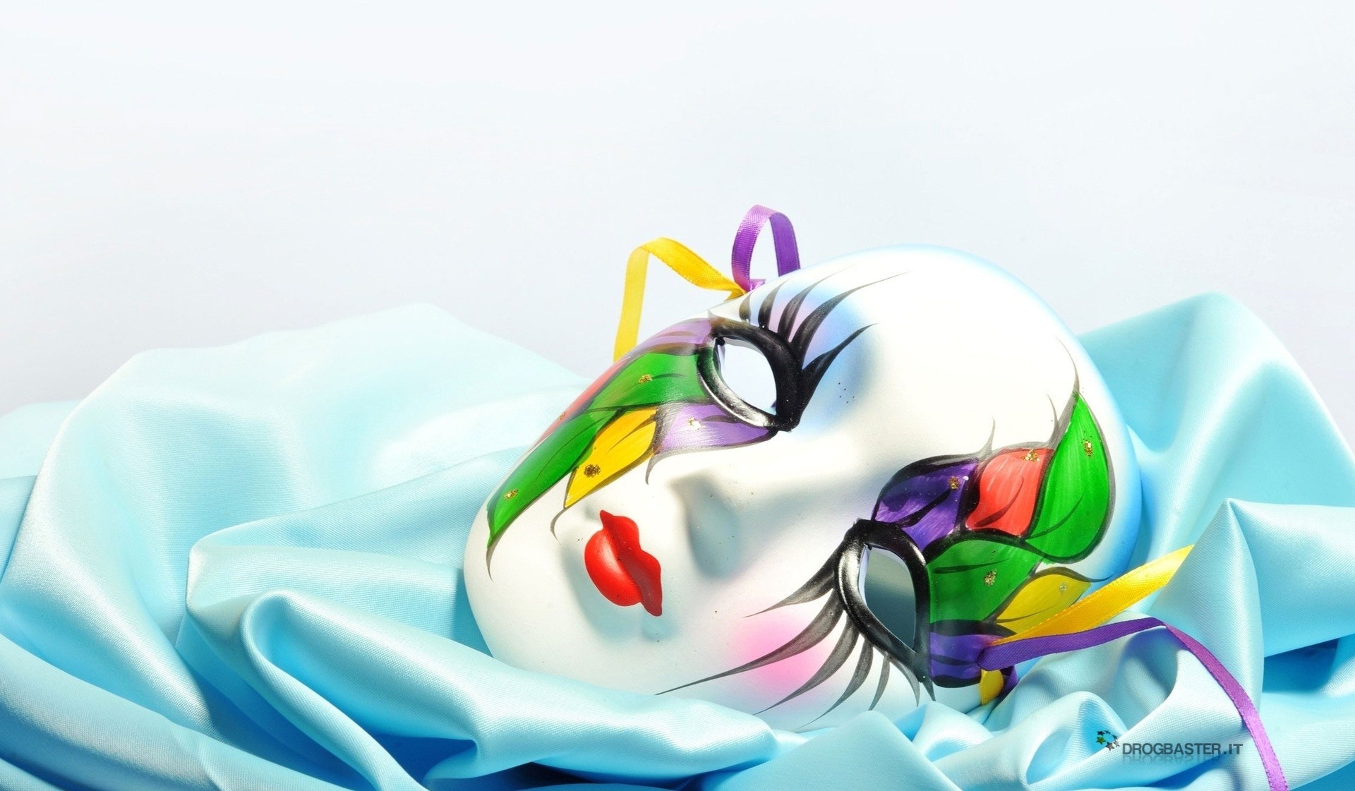 Maschera di Carnevale, Piume, Seta azzurra, Colori vivaci, Full HD, wallpaper per PC