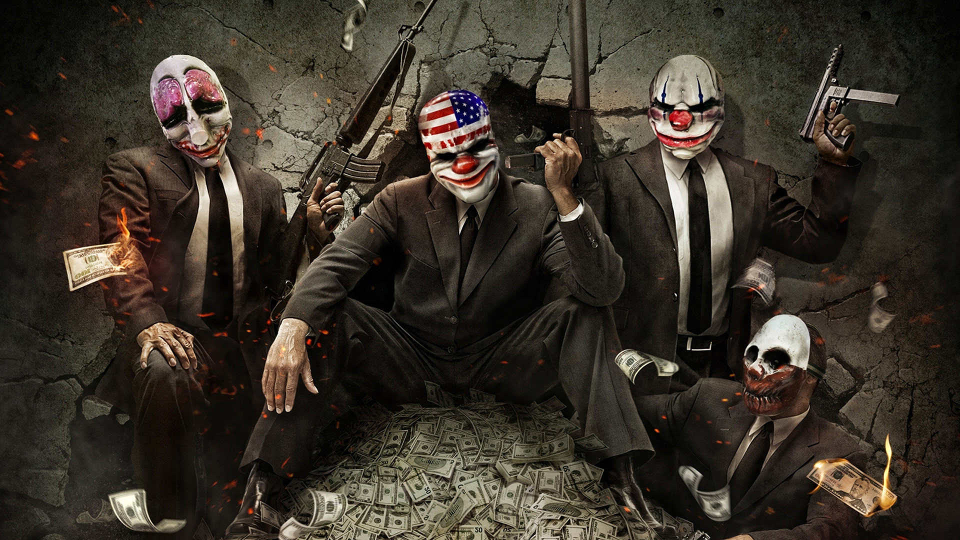 Payday Gang, Payday 2, Banconote, Abiti eleganti, 1920x1080, wallpaper desktop